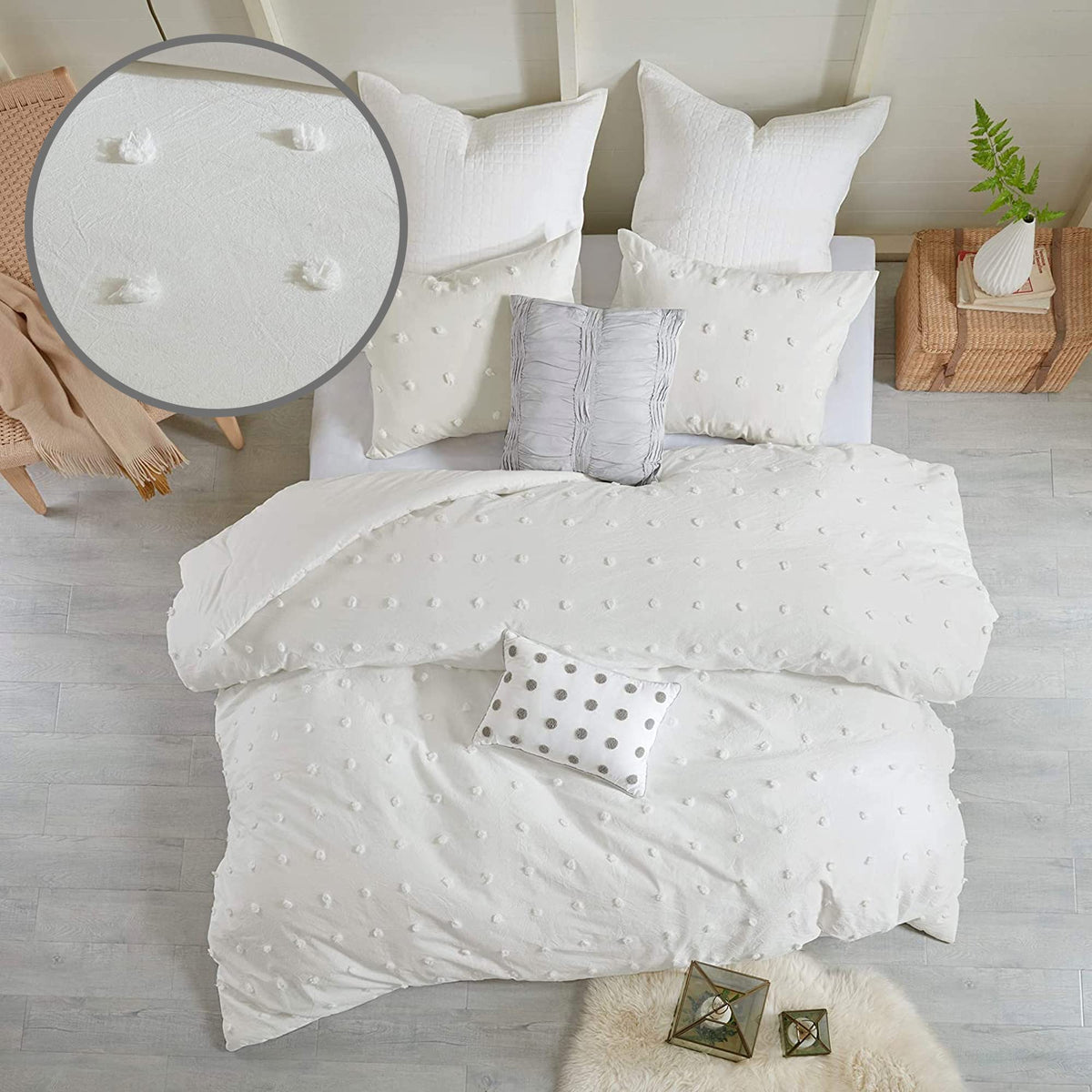 Urban Habitat Cotton Comforter Set White Comforter Queen Jacquard Tufts Pom Pom Winter All Season Shabby Chic Bedding, Matching