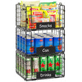 3 Pack XL Stackable Wire Baskets with Handle, Pantry Organizers and Storage