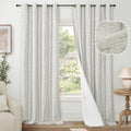 Lajode 100% Blackout Linen Curtains For Living Room 90 Inch Length 2 Panels Set, Faux Linen Thermal Insulated Light Blocking Boh