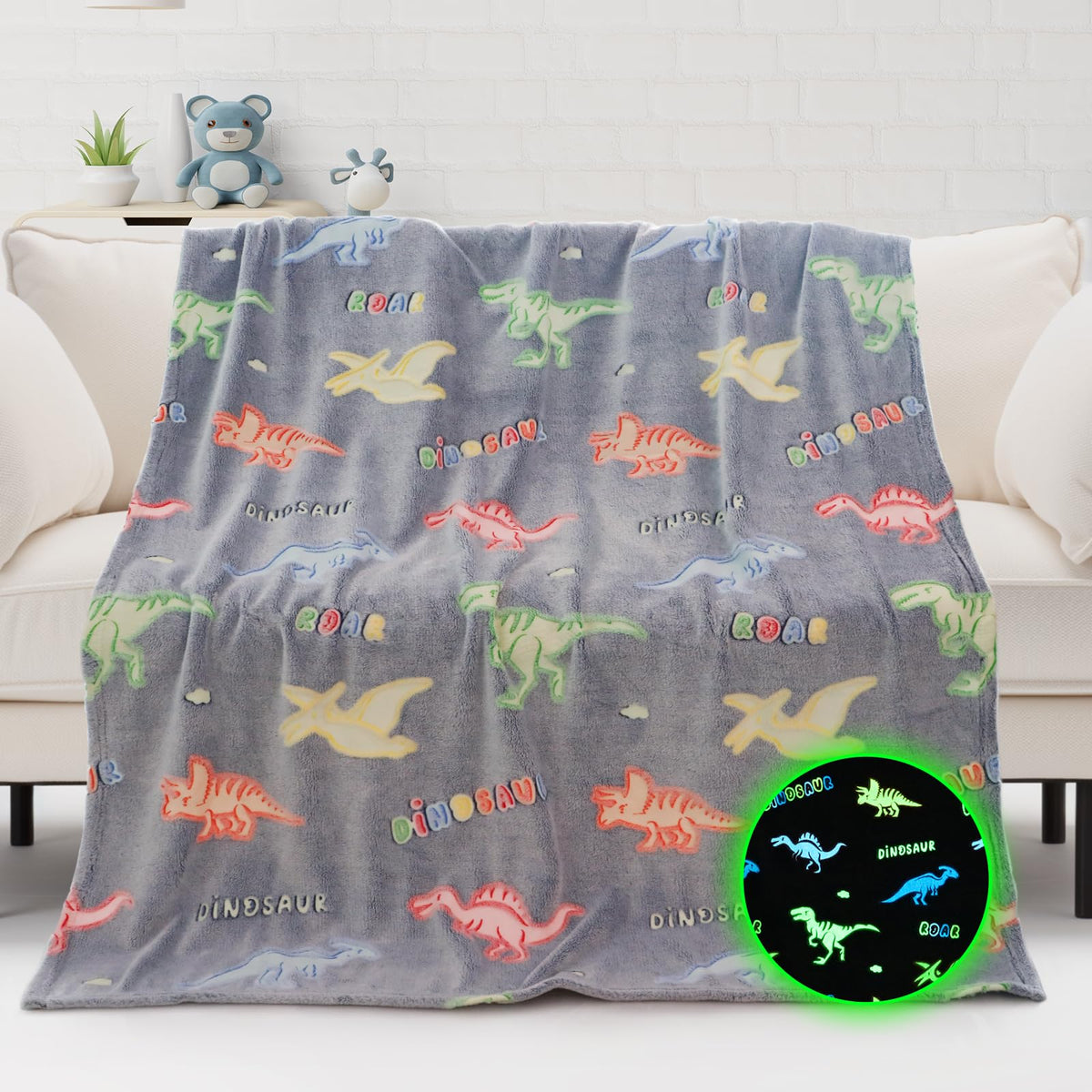 Dinosaur Blanket Party Favors Room Decor Birthday Gifts Toys Kids Glow In The Dark Dino Blankets For Boys Girls Toddler Sofa Bed