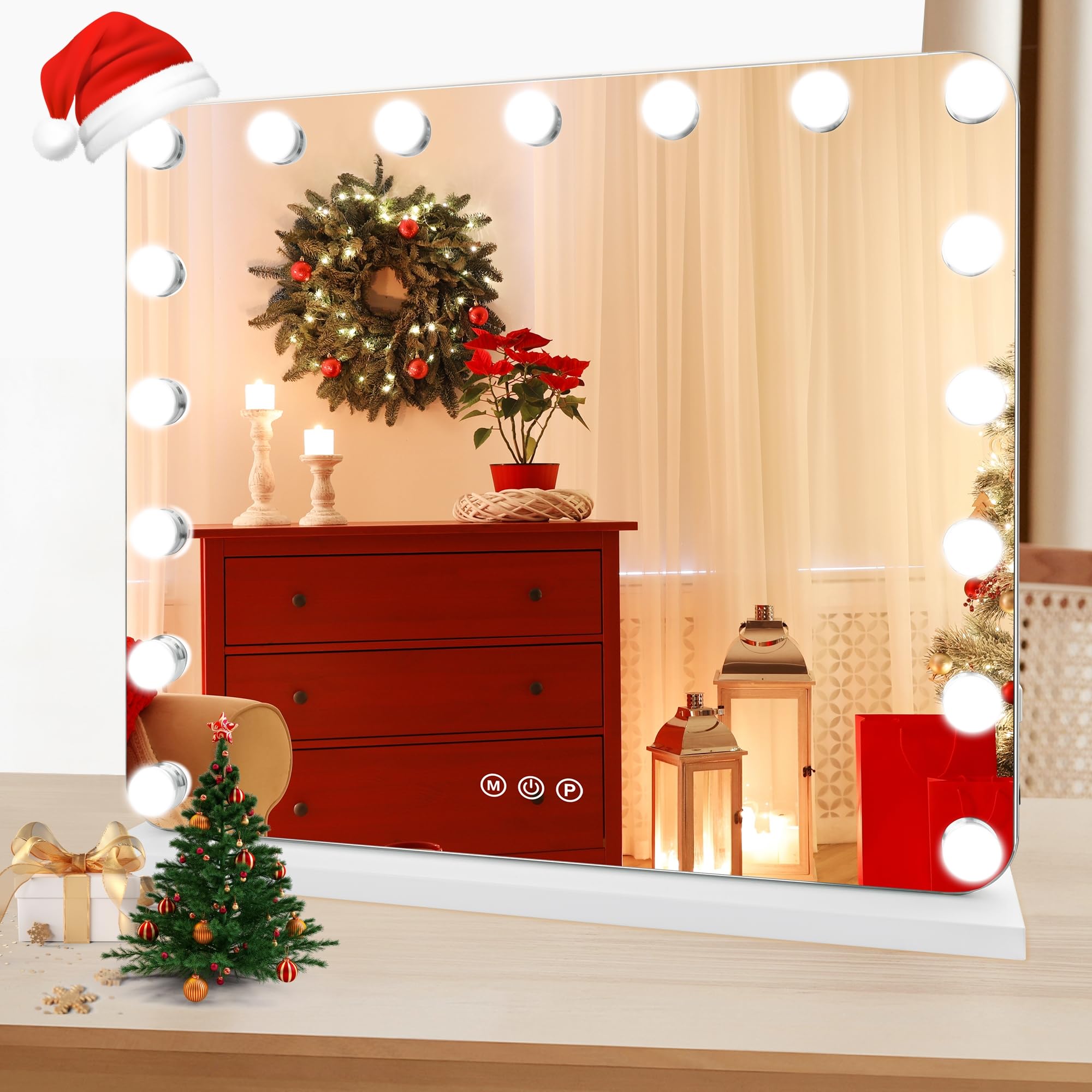 SLIMOON Hollywood Vanity Mirror with Lights, 17 Dimmable LED Bulbs 3 Color Lighted Makeup Mirror with Detachable 10X Magnificati