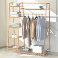 RELIANCER Bamboo Clothing Garment Rack,Free Standing Clothes Coat Hanger,Closet Organizer w/Shoe Rack,Multitiered Wardrobe Stor