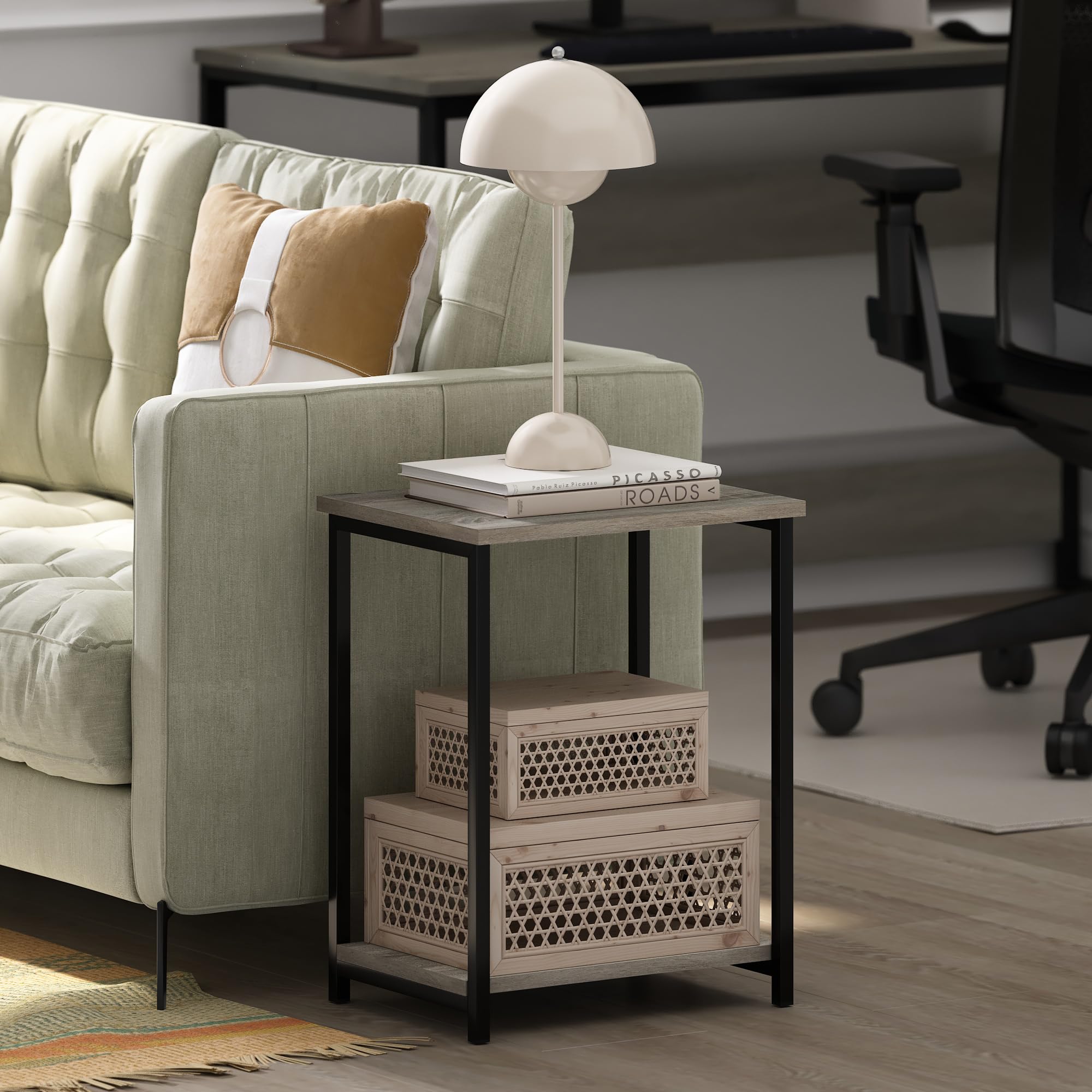 Furinno Simplistic Metal Frame End Table, 1-Pack, French Oak