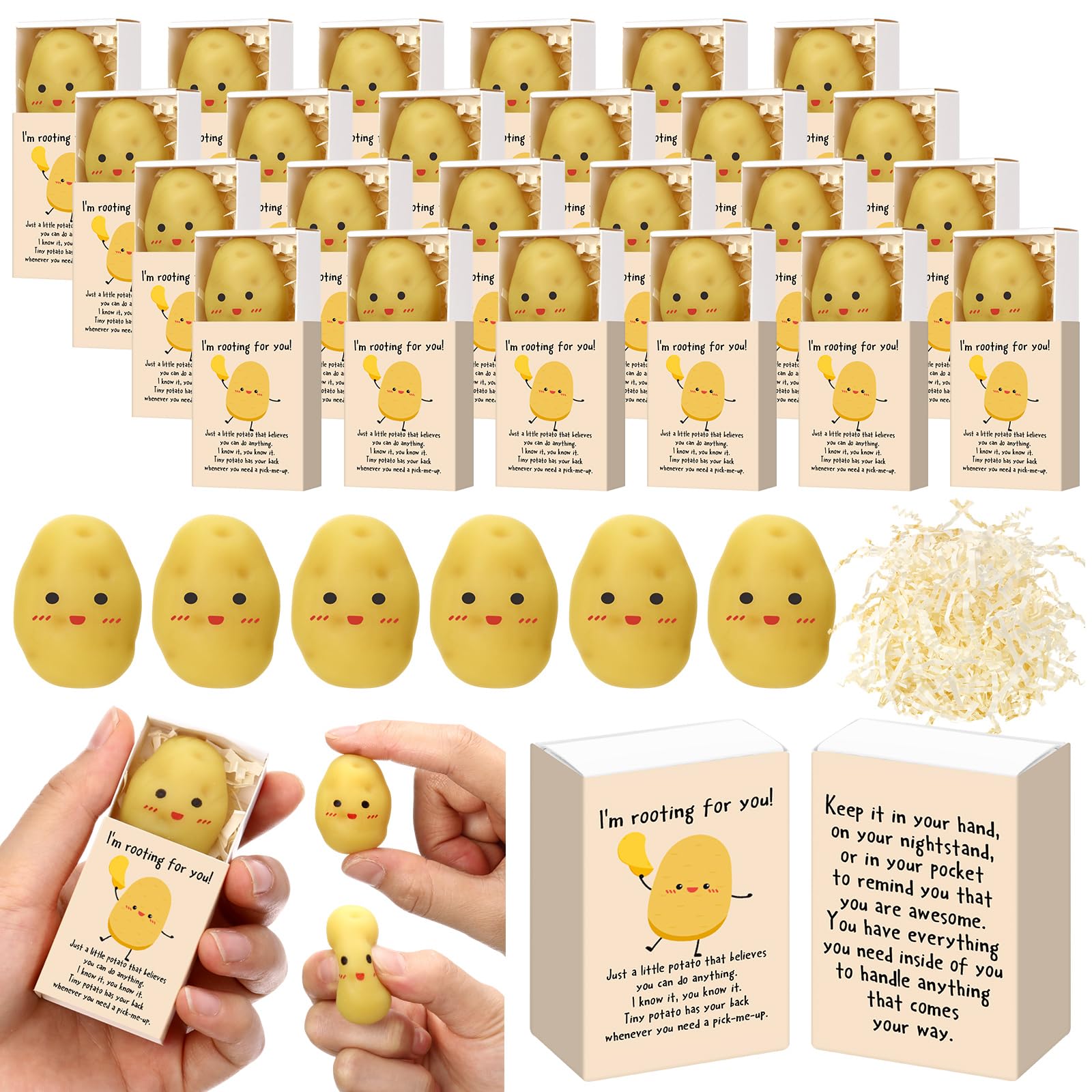 Wettarn 36 Sets Potato Support Gifts Cute Stress Balls with Gift Boxes Inspirational Party Favors for Employee Coworker Friends 