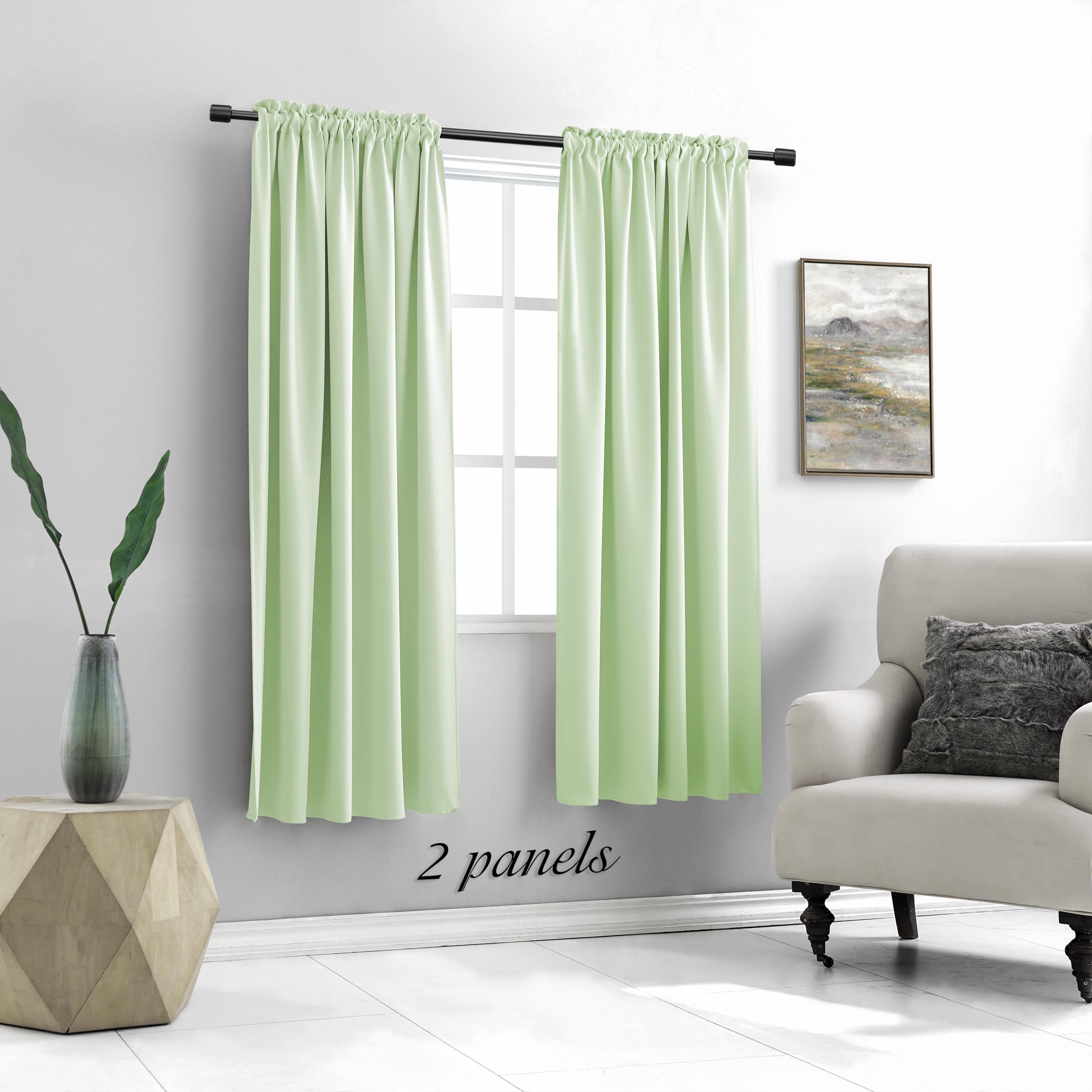 Light Green Curtains Light Filtering For Livingroom - 72 Inch Length Set Of 2 Panels Room Darkening Thermal Insulated Drapes For Hall Room,Light Mint Green,W52 X L72