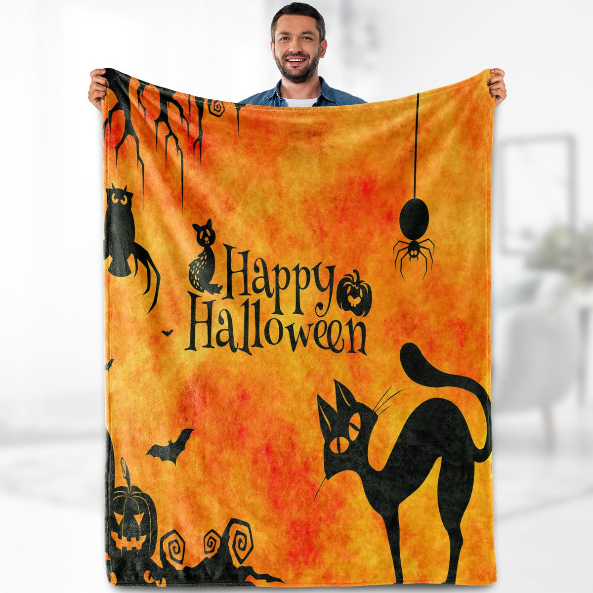 Halloween Pumpkin Blanket Gifts - Spiders Bats Owls Cats Theme Saints Day Party Scary Decor Throw For Women Kids Men Adults Bedr