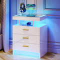 Lvifur LED Nightstand with Wireless Charging Station, Auto Sensor 3 Color Dimmable Night Stand, Modern Bedside Table with 3 Draw
