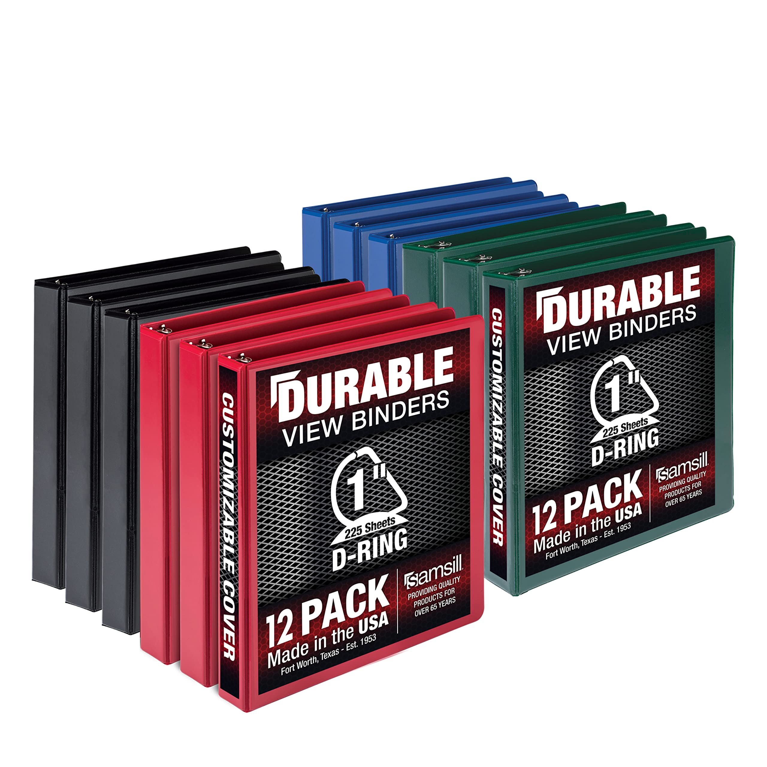 Samsill Durable 1 Inch Binder, Made In The Usa, D Ring Binder, Customizable Clear View Cover, Basic Assortment, 12 Pack, Each Ho