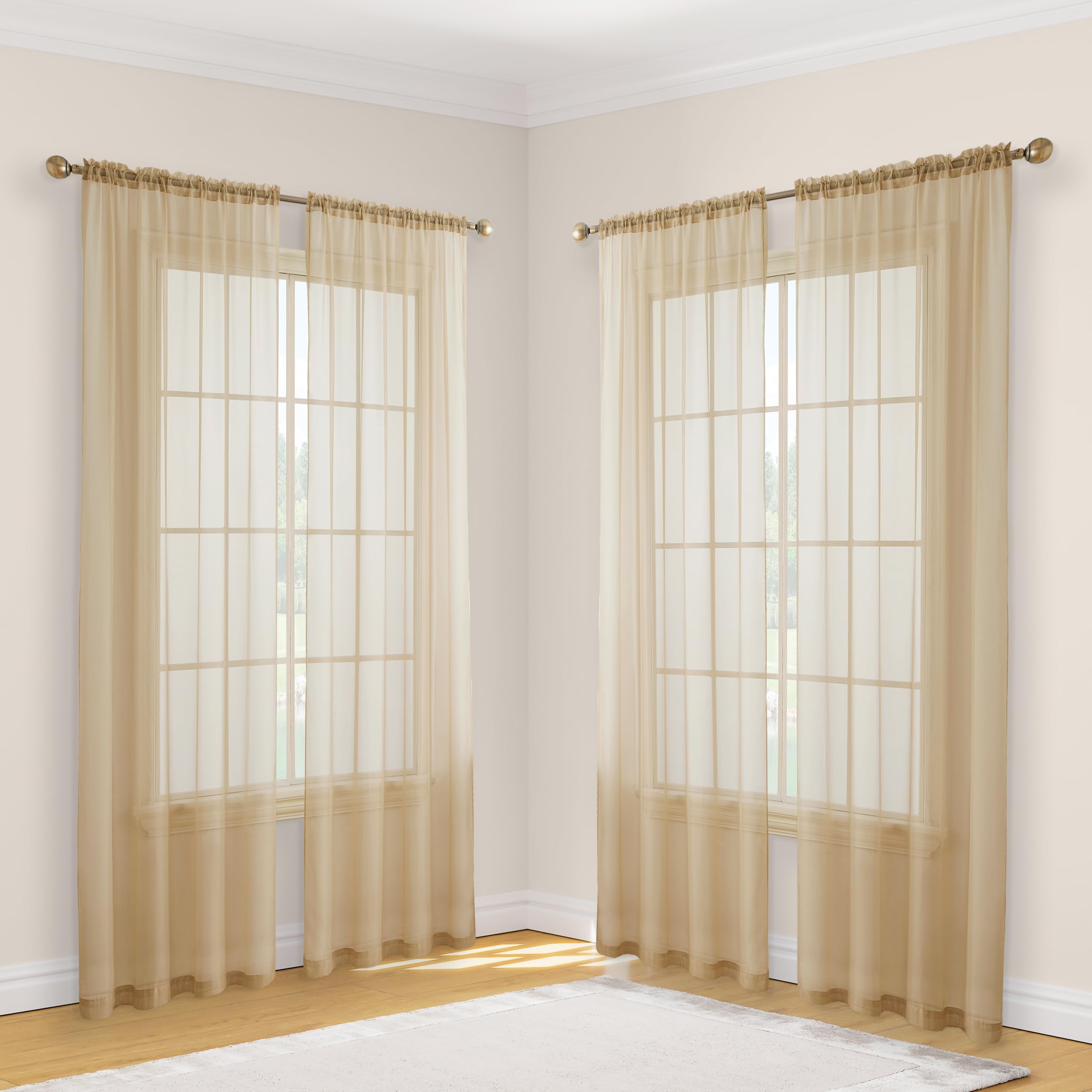 Hlc.Me Antique Taupe Sheer Curtains: Sheer Voile Light Filtering Window Treatment Coverings Rod Pocket Curtain Panels For Bedroo