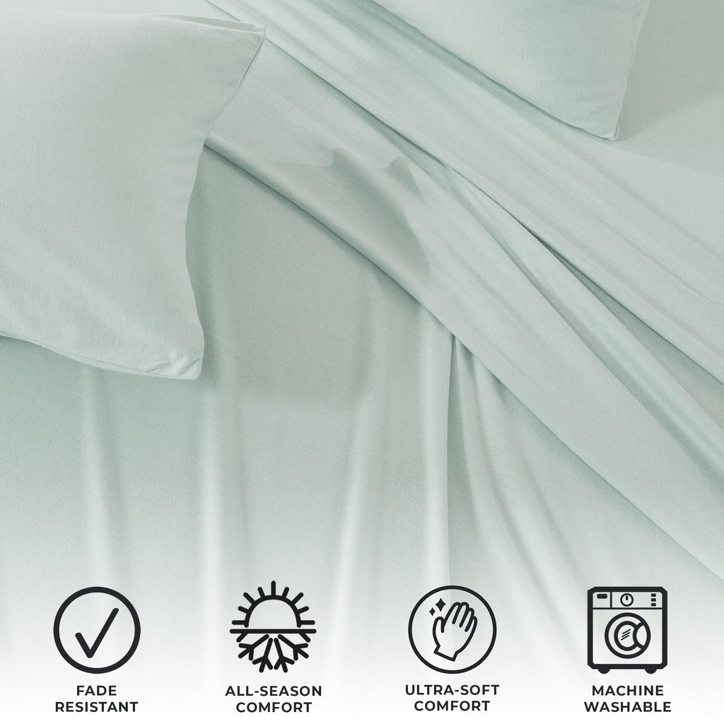 3 Piece Jersey Knit Twin Cotton Blend Aqua Sheet Set | Ultra-Soft T-Shirt Jersey Bedding Sheets & Pillowcases | Heathered, Breat