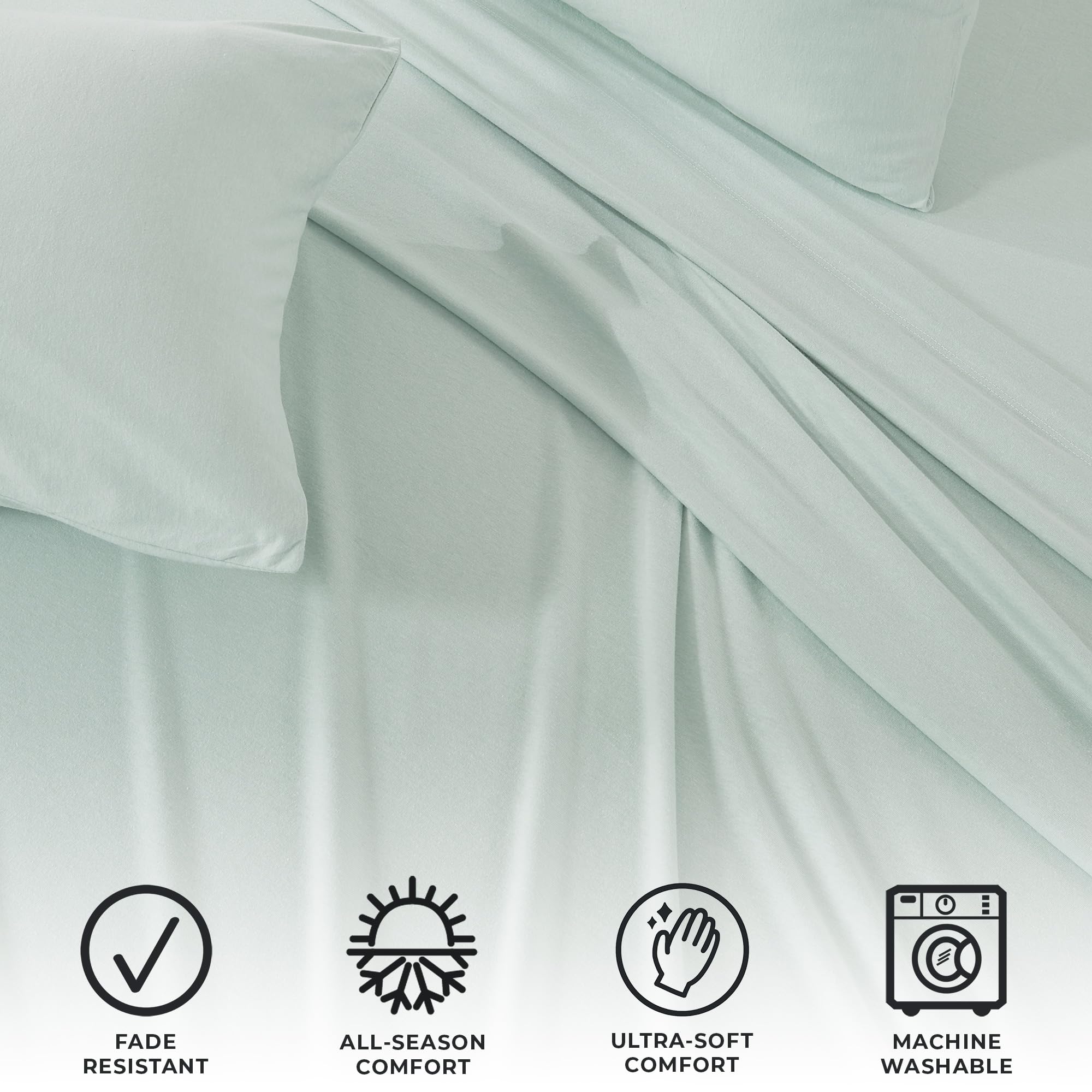 3 Piece Jersey Knit Twin Cotton Blend Aqua Sheet Set | Ultra-Soft T-Shirt Jersey Bedding Sheets & Pillowcases | Heathered, Breat