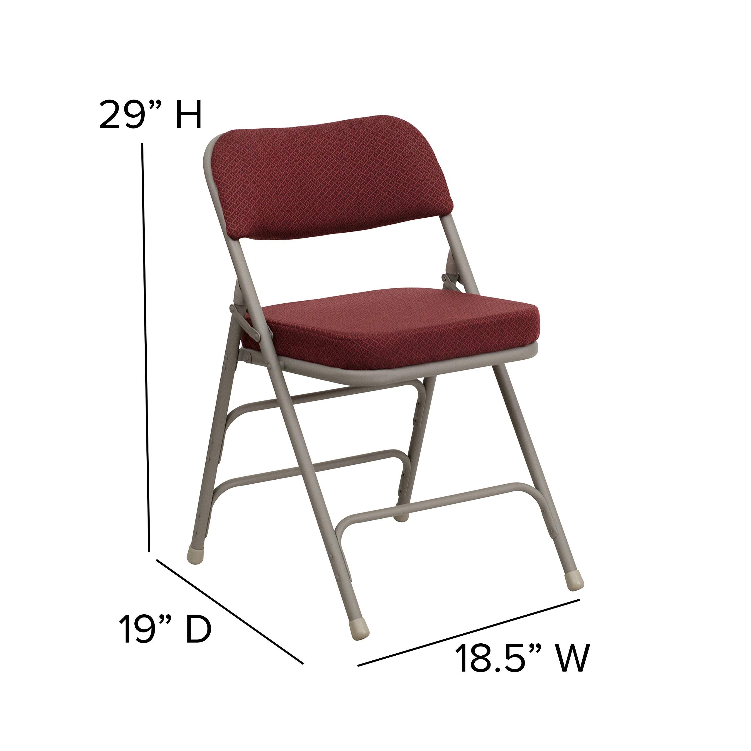 Flash Furniture Hercules Series Metal Folding Chairs With Cushioned Seat, Fabric Upholstered Event Chairs With 300-Lb. Static Weight Capacity, Set Of 2, Burgundy