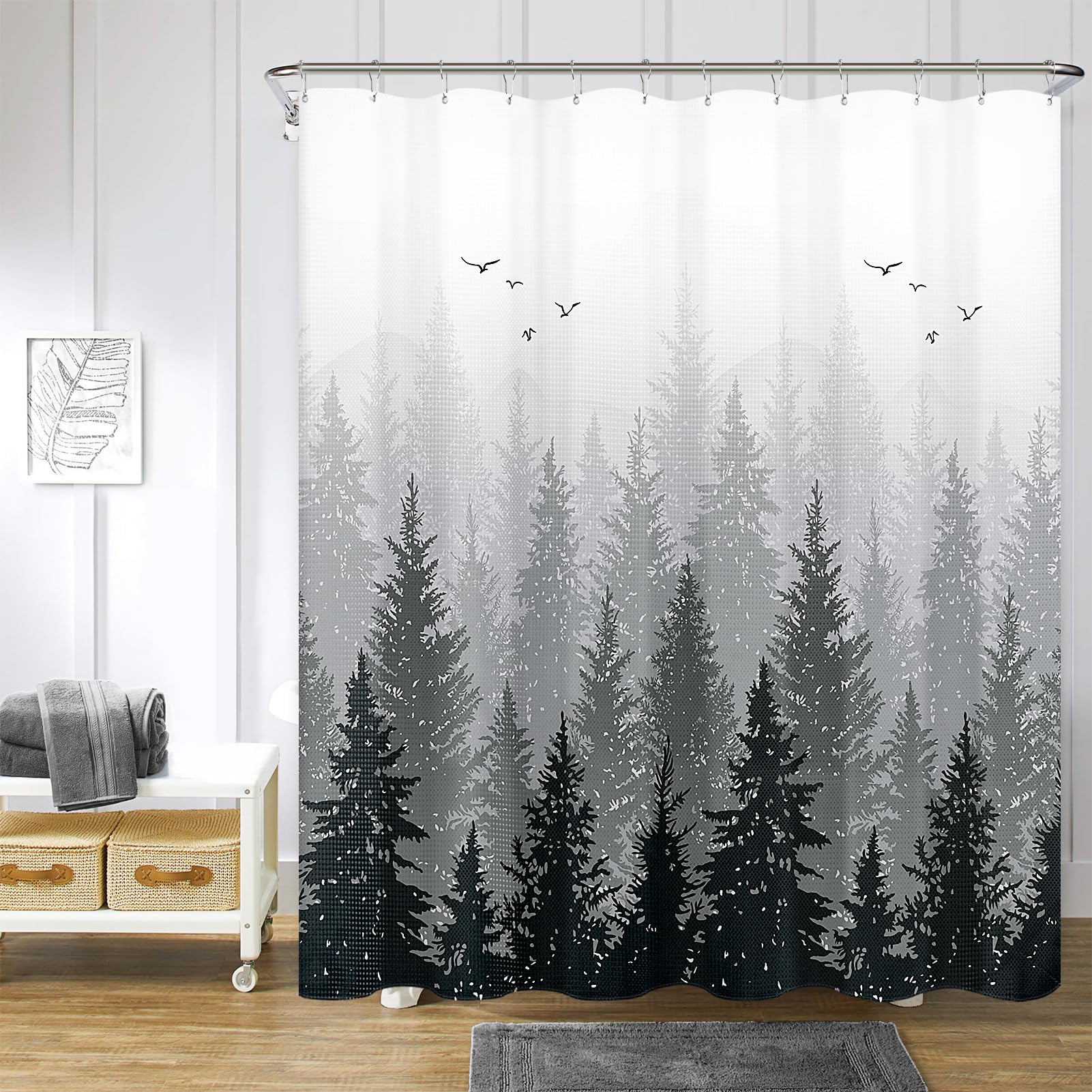 Hokibero Long Shower Curtains 78 Inches Blue And White Shower Curtain Water Repellent Waffle Hotel Quailty Shower Curtains For B