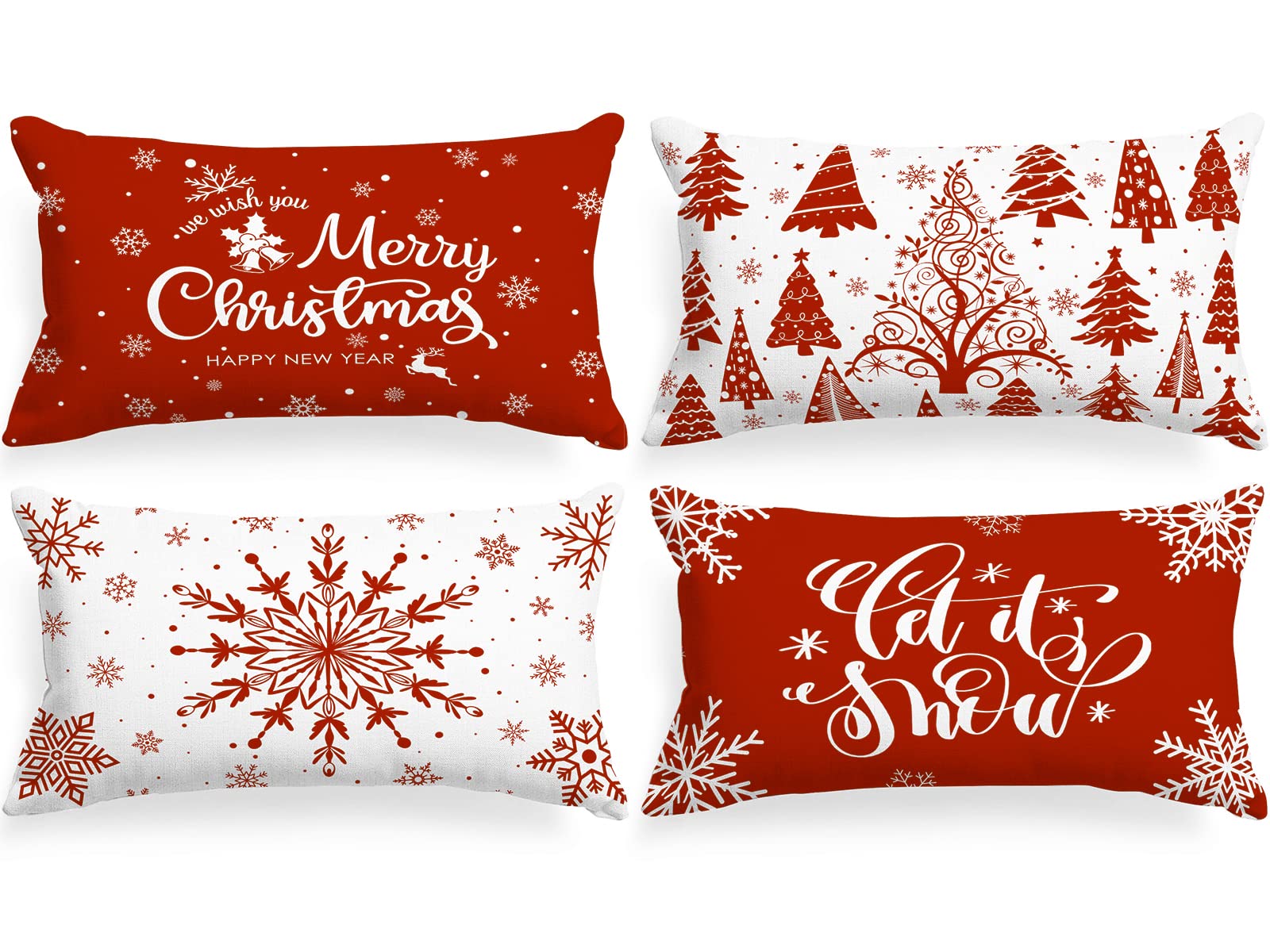 Lanpn Christmas Lumbar Throw Pillow Covers 12X24 Set Of 4, Merry Christmas Winter Xmas Snowflake Decorative Holiday Cushion Pill