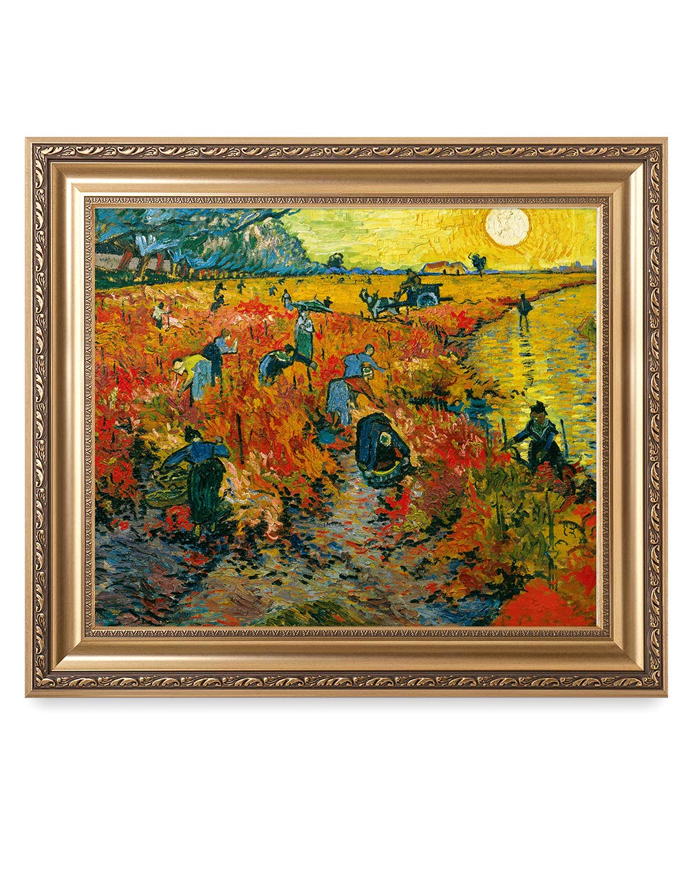 DECORARTS - The Red Vineyards - Vincent Van Gogh. Giclee Print on Canvas with matching Golden-relief Framed Wall Art. Picture Si