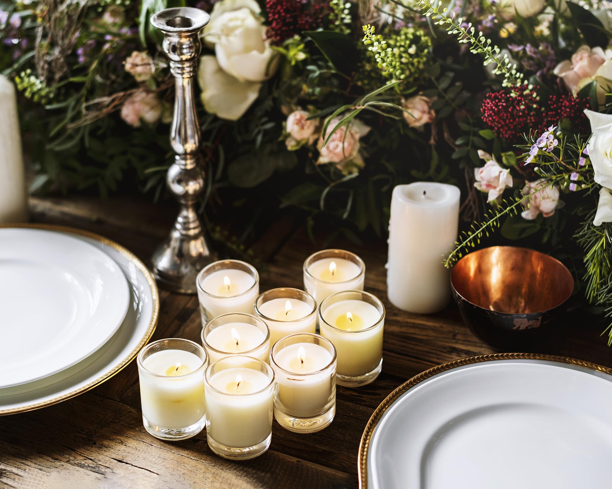 Set Of 4 White Votive Candles, Clear Glass Filled Unscented Soy Wax Candle For Home D  Cor Weddings Spa Holidays Party And Diy