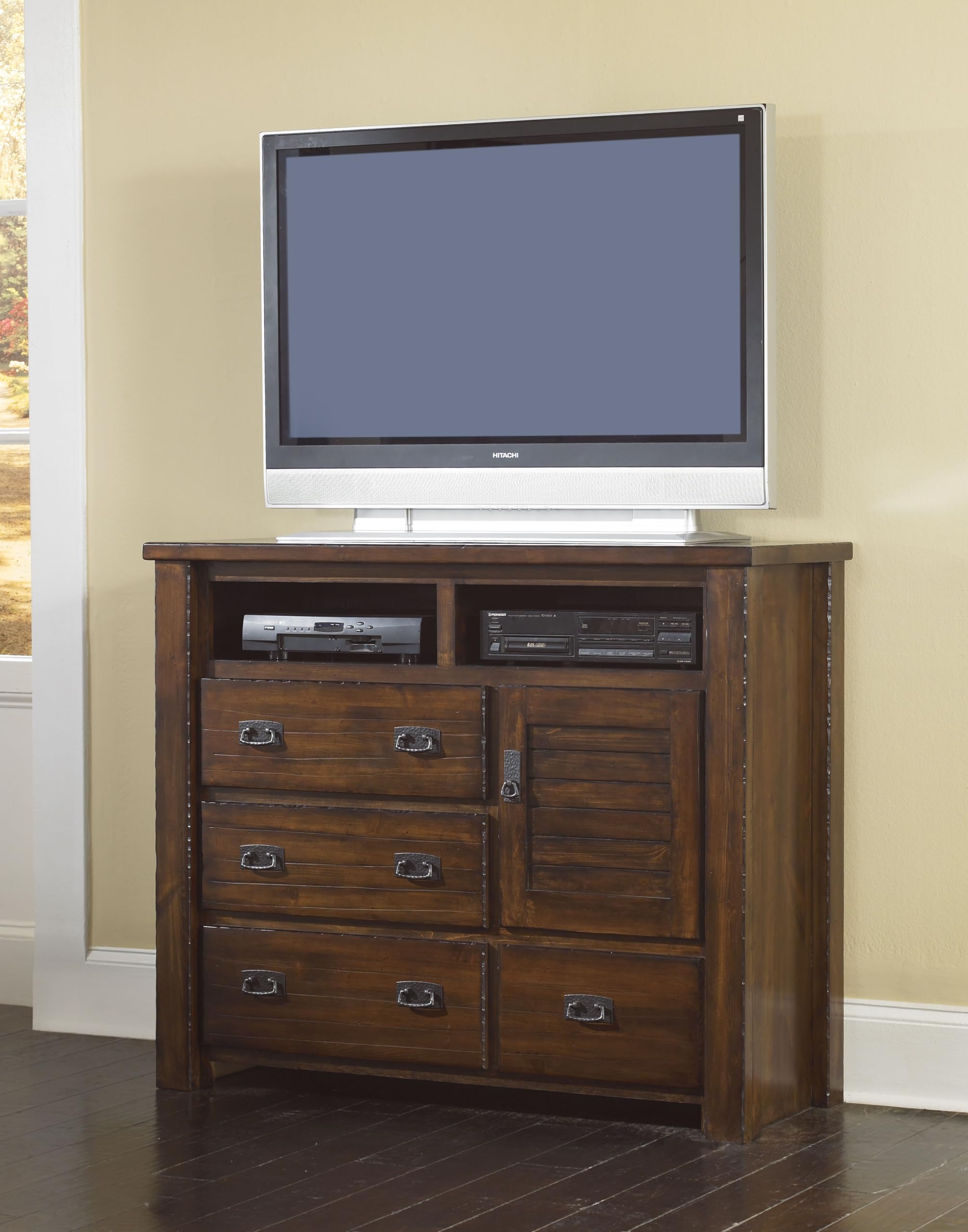 Progressive Furniture Trestlewood Media Chest, 48&quot; W X 19&quot; D X 40&quot; H, Mesquite Pine