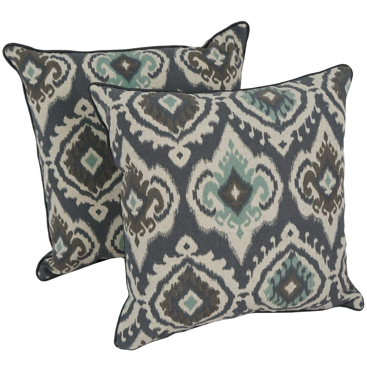 Blazing Needles Corded Printed Throw Pillow, 18&quot;, Navy Ogee 2 Count