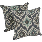 Blazing Needles Corded Printed Throw Pillow, 18", Navy Ogee 2 Count