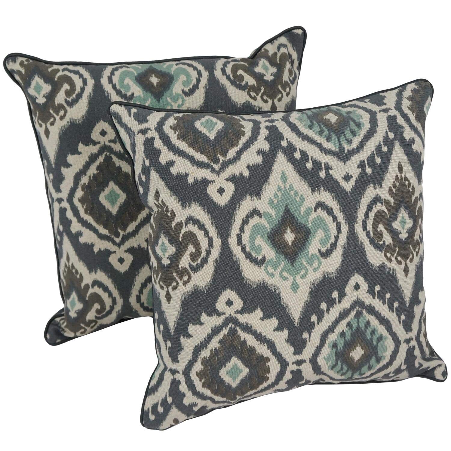Blazing Needles Corded Printed Throw Pillow, 18", Navy Ogee 2 Count