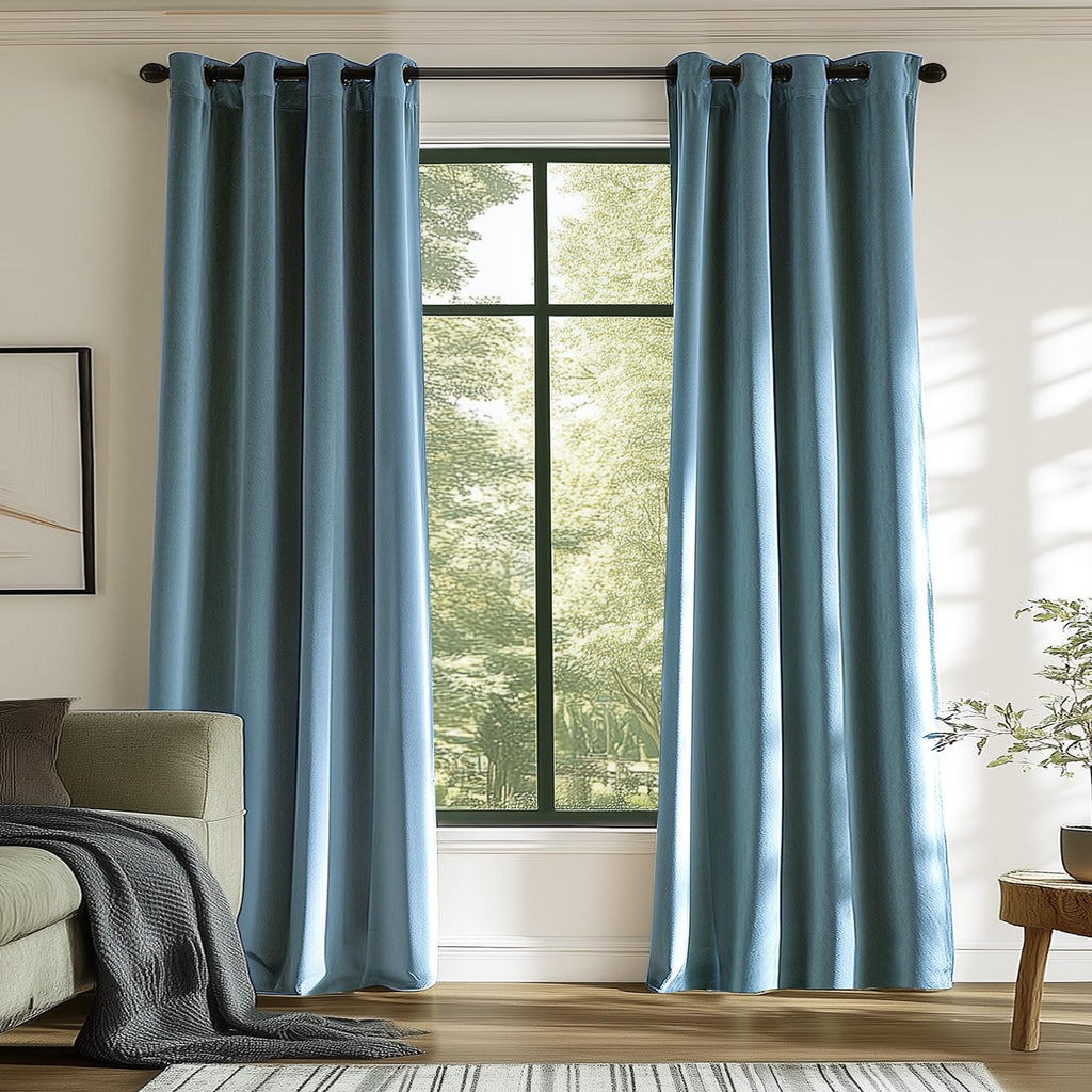 Lazzzy Blackout Velvet Curtains Blue Thermal Insulated Curtains 84 Inch Long Drapes For Bedroom Living Room Darkening Window Treatments Grommet Living Room Curtains Set Of 2 Panels Dark Slate