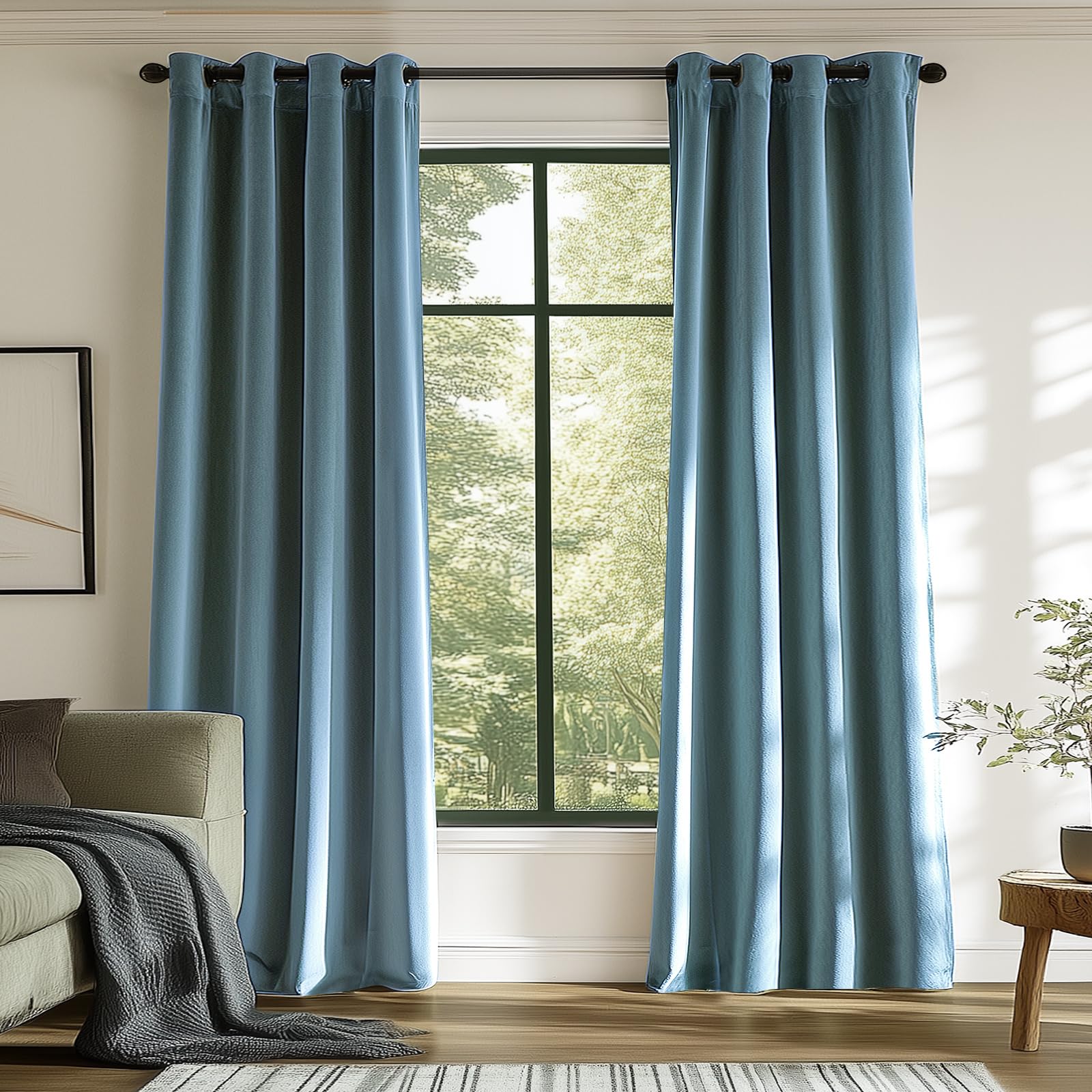 Lazzzy Blackout Velvet Curtains Blue Thermal Insulated Curtains 84 Inch Long Drapes For Bedroom Living Room Darkening Window Treatments Grommet Living Room Curtains Set Of 2 Panels Dark Slate