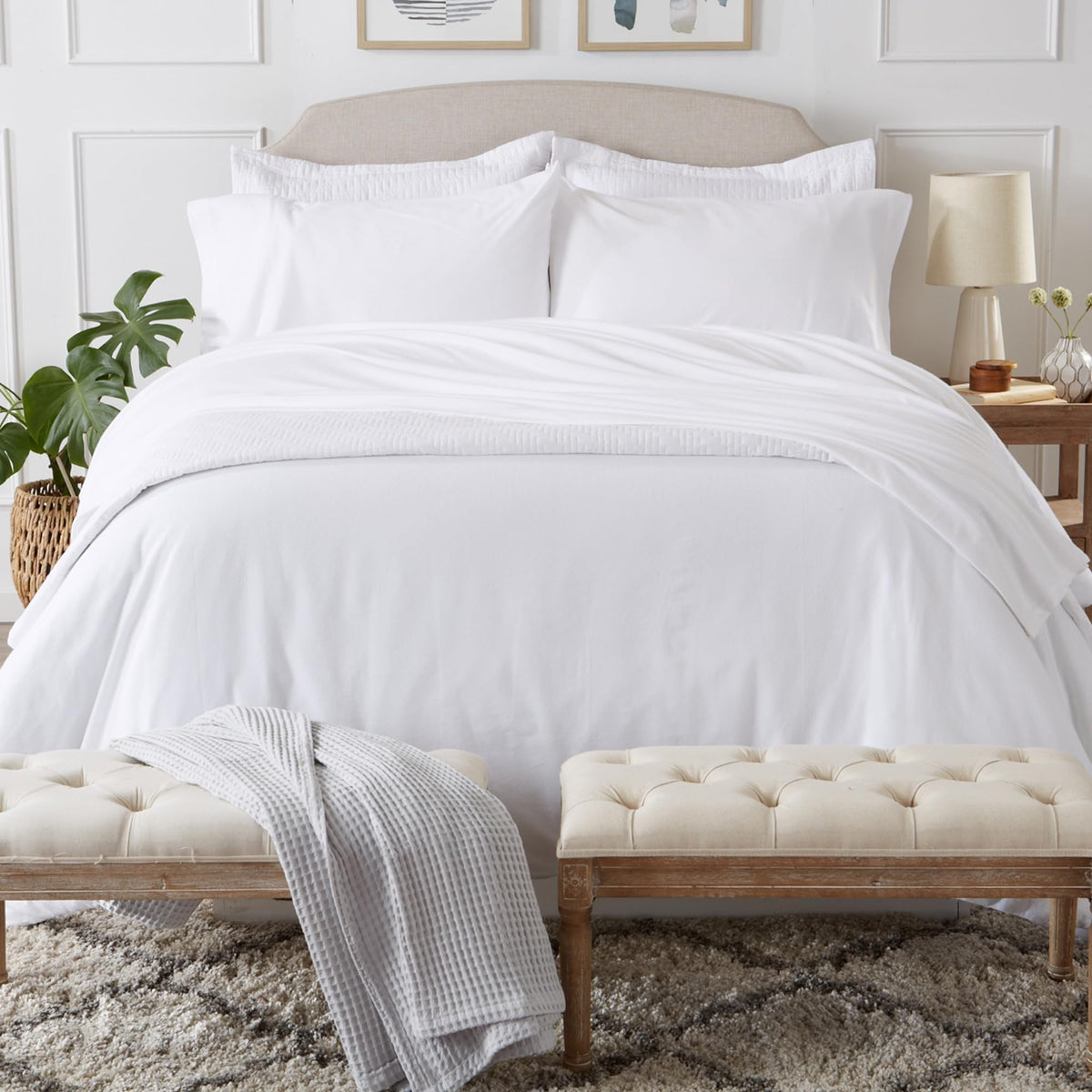 Great Bay Home Full Flannel Jersey Knit Sheets. All Season, Soft, Cozy T-Shirt Sheet Set. Cotton Blend Bed Sheets. Cozy Flex Col