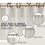 100 Inch Linen Curtains For Living Room,Privacy Curtains That Let Light In,Hook Belt Back Tab Natural Window Treatments Boho Sem