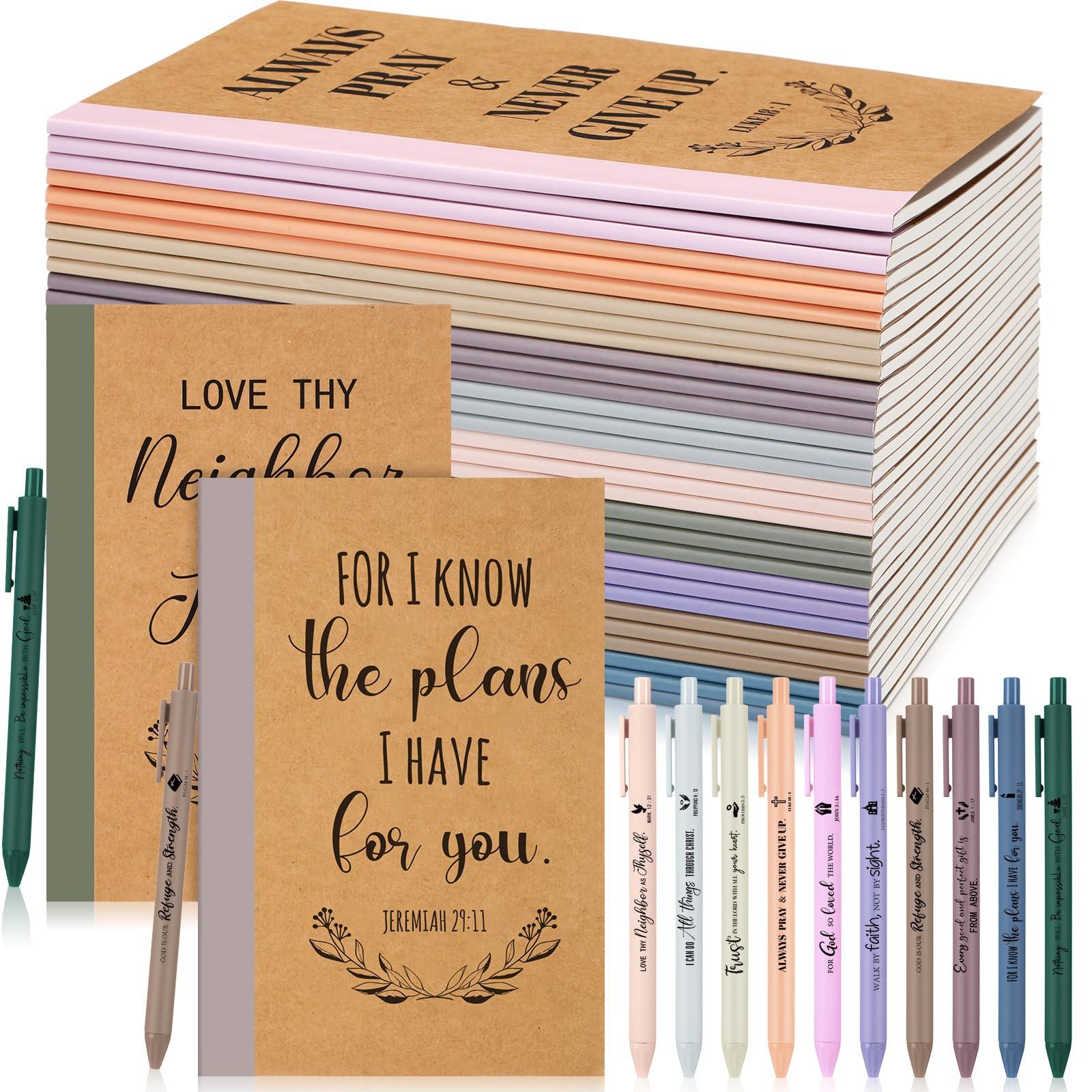 Resurhang 30 Sets Christmas Christian Notebook and Pen Thanksgiving Gift Set Bulk A5 Composition Journal Bible Verse Pen Religio