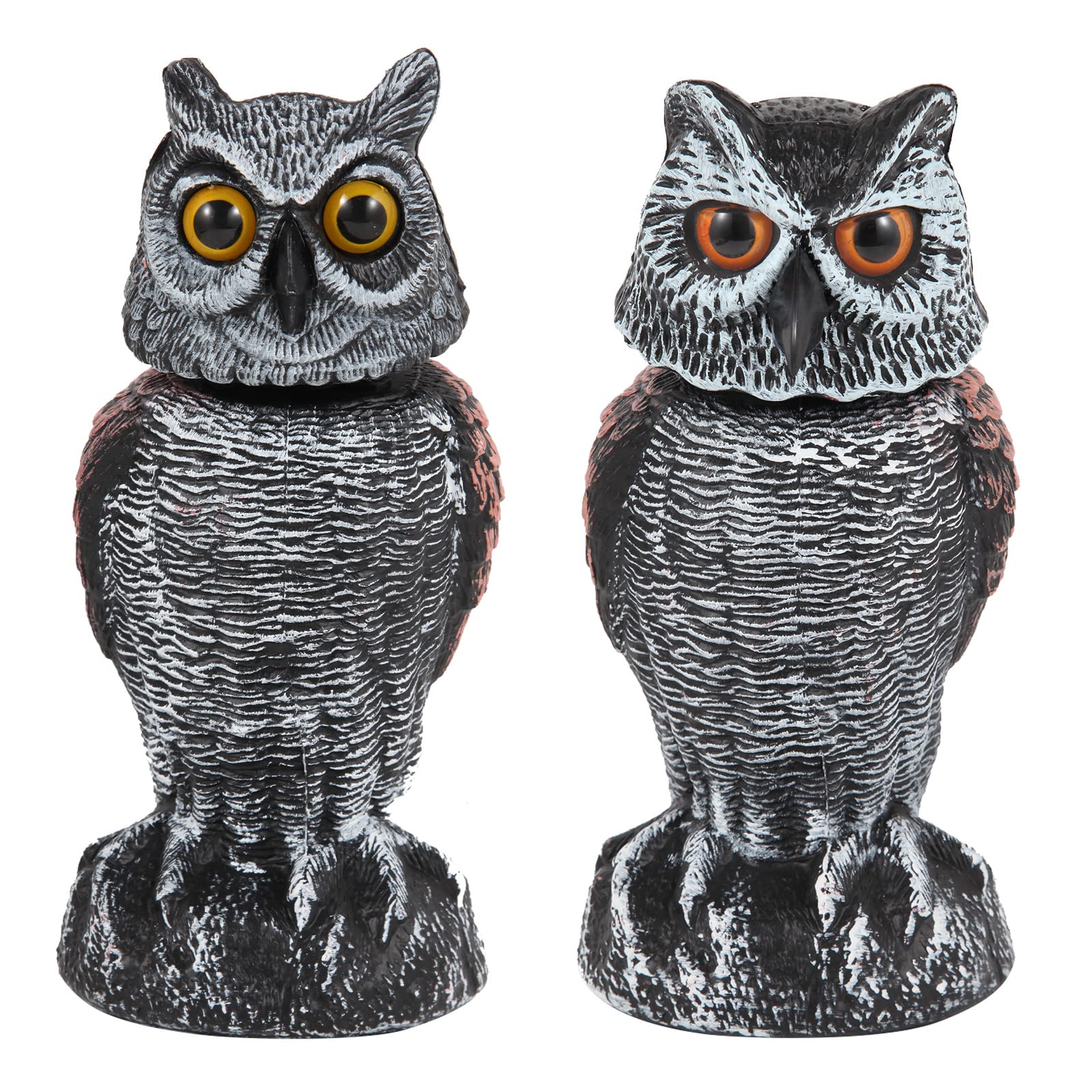 Hedoc 2 Pack Fake Owl Decoys To Scare Birds Away From Gardens And Patios, Rotating Head Owl Bird Deterrents, Nature Enemy Scarec