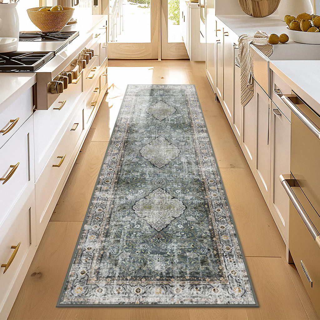 Ashler Runners For Hallways, 2X6 Runner Rugs, Ultra-Thin Boho Rug, Vintage Long Rugs For Entryway, Kitchen, Grey Cya/Earthy Yell