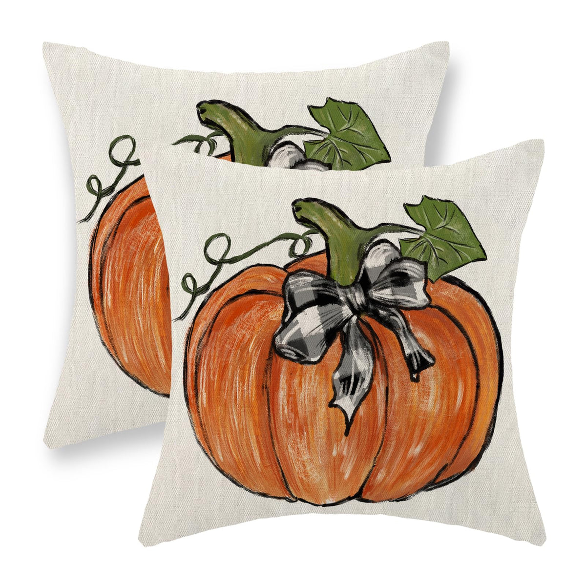 Gohdiwh Fall Pillow Covers 16X16 Set Of 2 Orange Pumpkin Leaves Fall Decor Pillowcase Autumn Harvest Thanksgiving Decorative Out