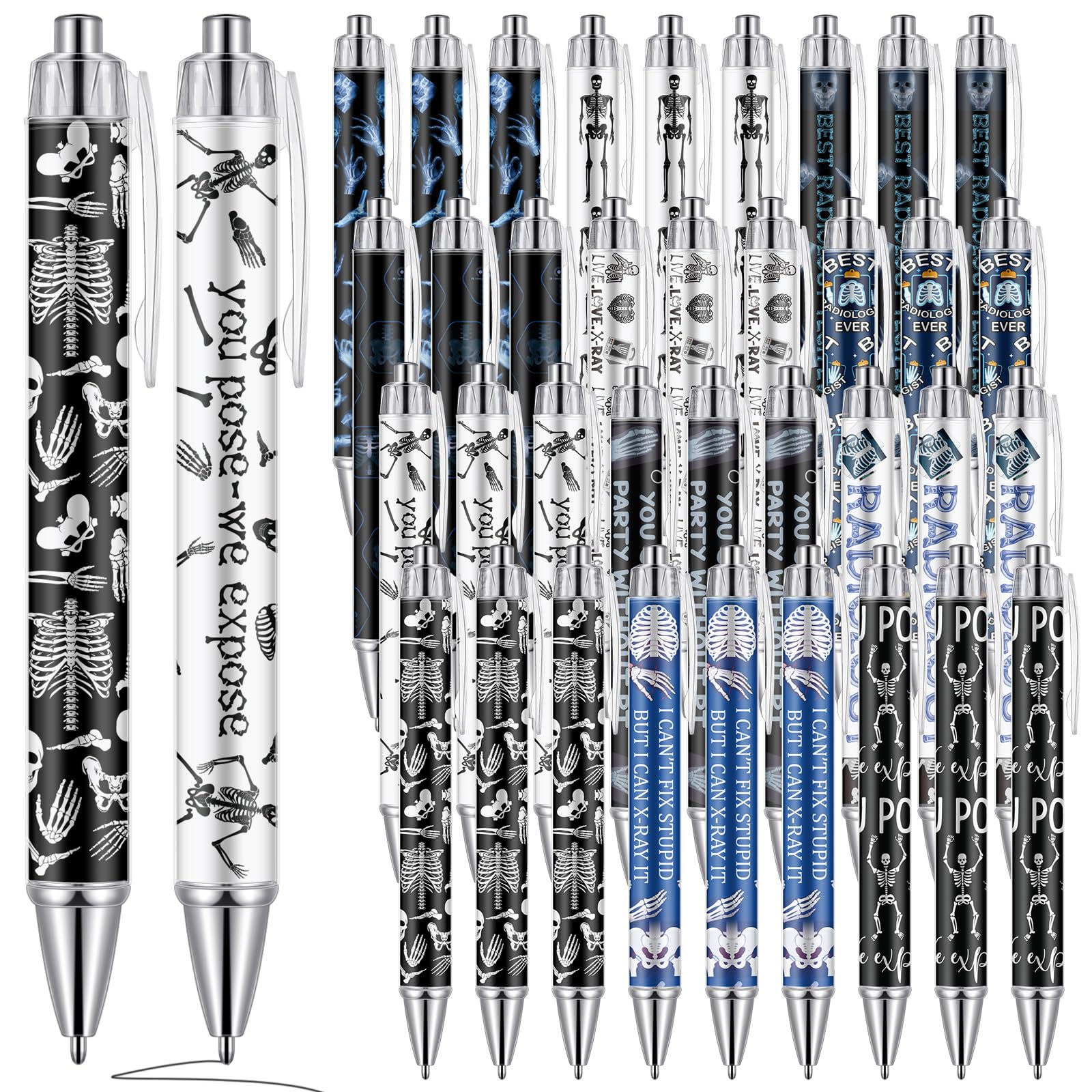 Sayglossy 36 Pcs Xray Tech Gifts Bulk Ballpoint Pens in Black Ink Radiology Tech Student Essentials Retractable Pens for Radiolo