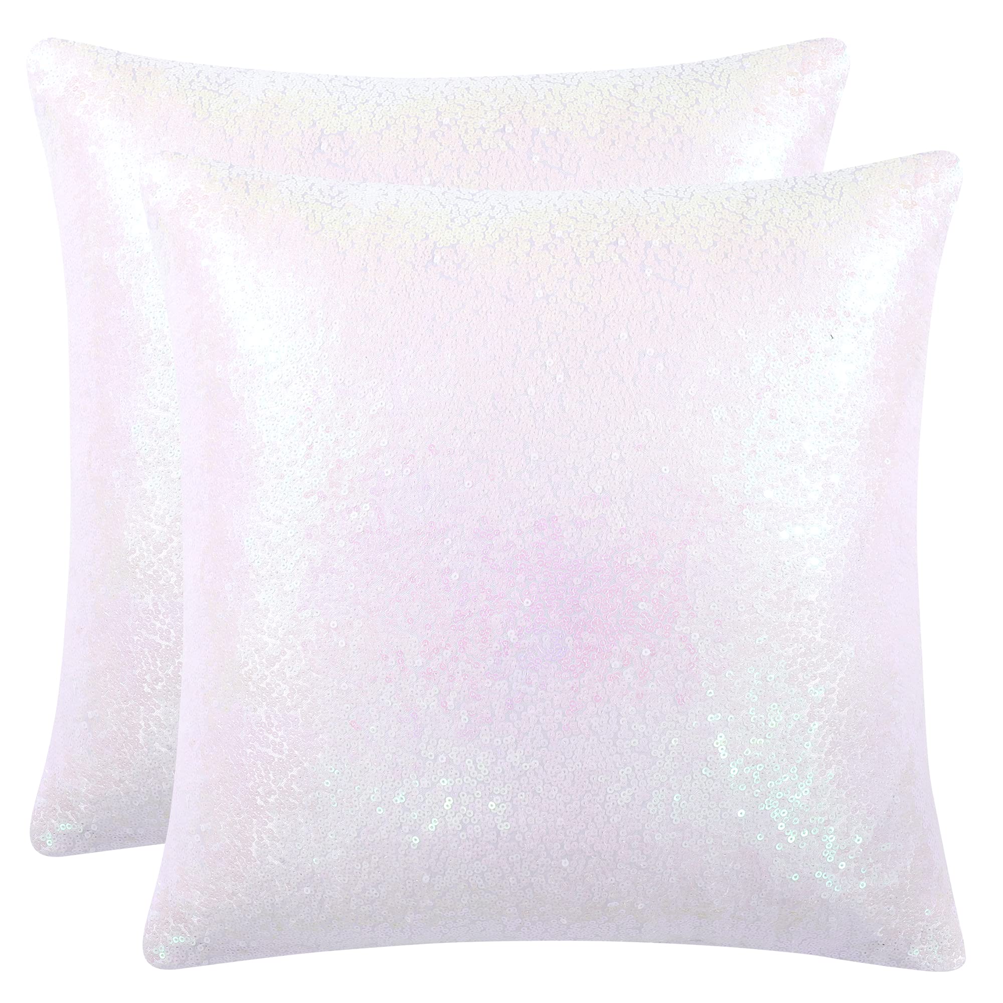 Uxcell 2 Pcs Starry Pink Sequin Throw Pillow Covers, Shiny Sparkling Comfy Satin Sequin Cushion Covers, Decorative Pillowcases F