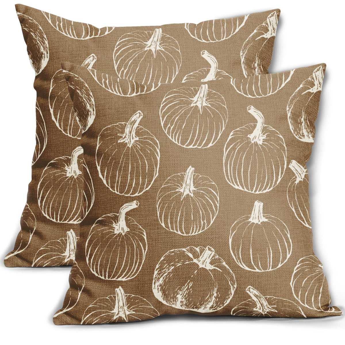Aytipun Brown Fall Pumpkin Pillow Covers 18X18 Set Of 2 Autumn Themed Thanksgiving Cream Print Decorative Throw Pillows Outdoor
