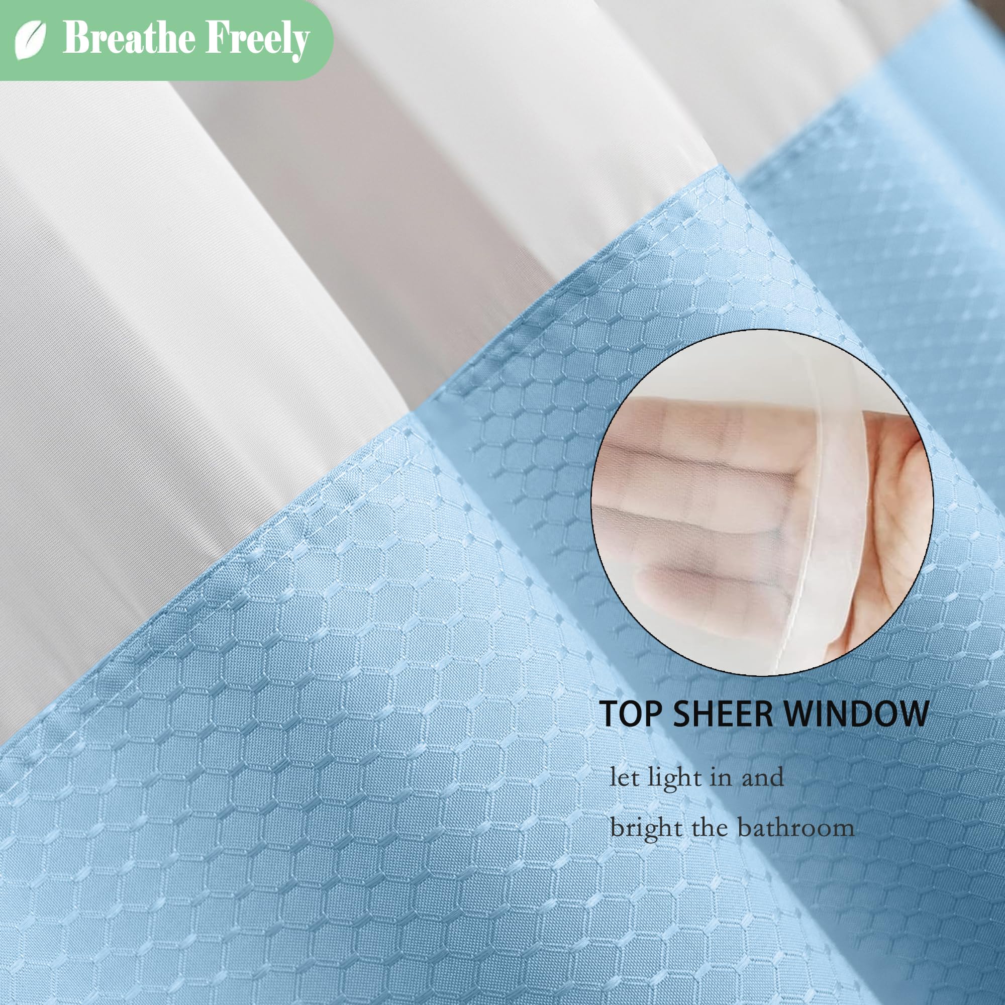 Ufriday Waffle Weave Fabric Shower Curtain With Mesh Window, Heavy Duty Decorative Bathroom Curtain With White Pique Pattern, Sp