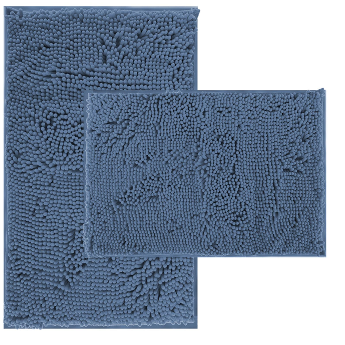 Blue Bathroom Rugs Chenille Bath Mats Set 2 Piece Extra Soft and Absorbent Shaggy Rugs, Machine Wash and Dry, Perfect Plush Bath