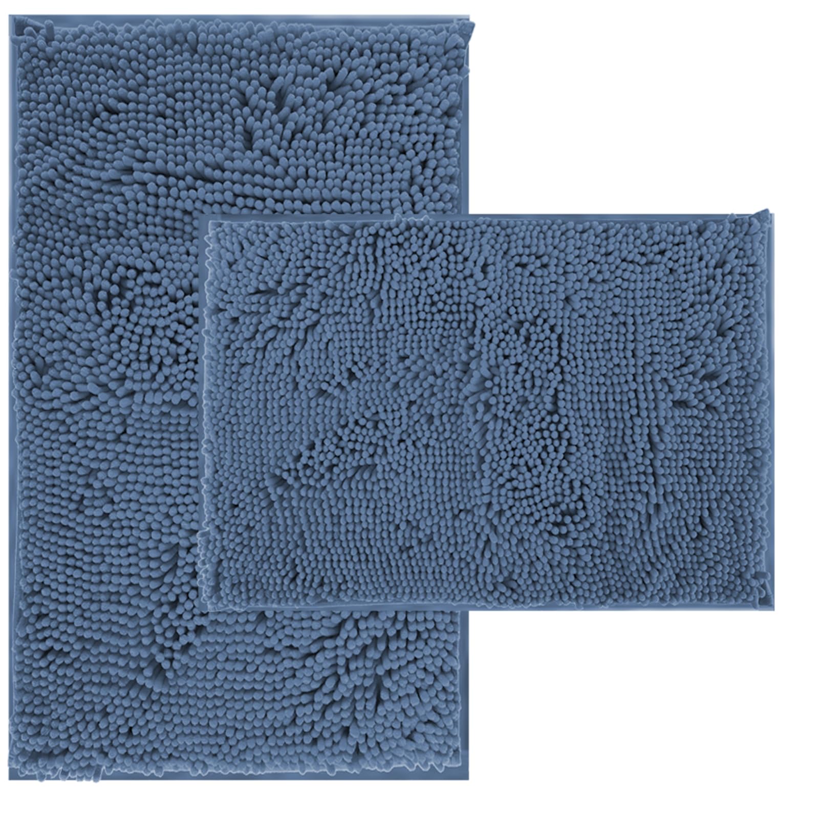 Blue Bathroom Rugs Chenille Bath Mats Set 2 Piece Extra Soft and Absorbent Shaggy Rugs, Machine Wash and Dry, Perfect Plush Bath