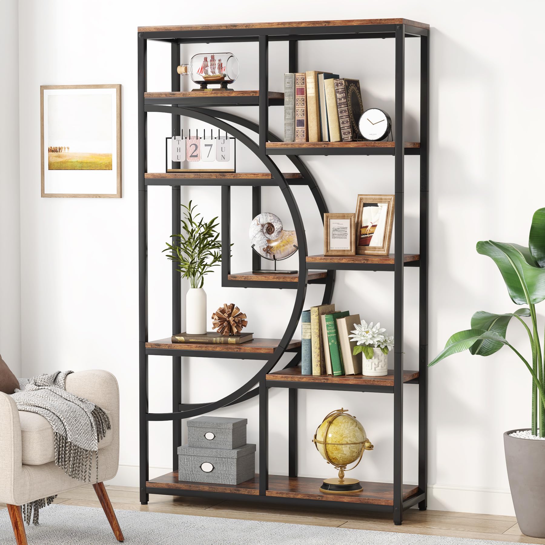 Tribesigns Bookshelf Industrial 5 Tier Etagere Bookcase, Freestanding Tall Bookshelves Display Shelf Storage Organizer With 9-Open Storage Shelf For Living Room, Bedroom