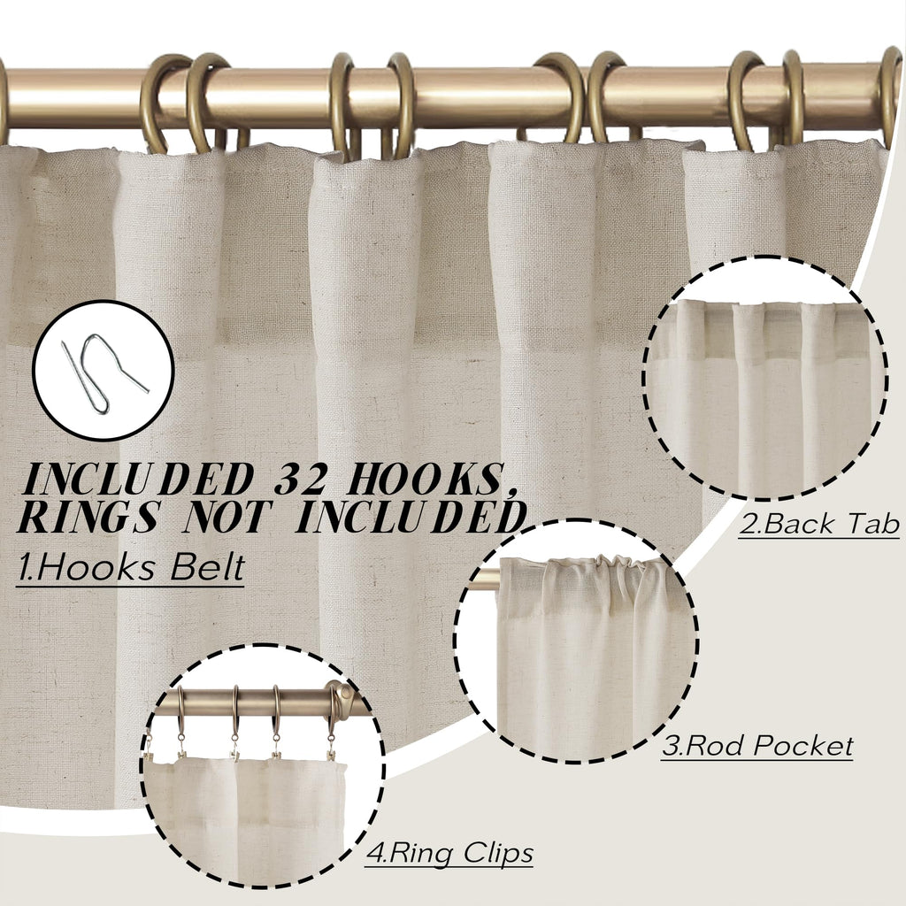 Panelsburg Oatmeal Beige Linen Curtains 108 Inches Long 2 Panels Set,Light Filtering Back Tab Pleated Flax Semi Sheer Curtains 1
