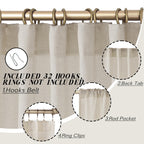 Panelsburg Oatmeal Beige Linen Curtains 108 Inches Long 2 Panels Set,Light Filtering Back Tab Pleated Flax Semi Sheer Curtains 1