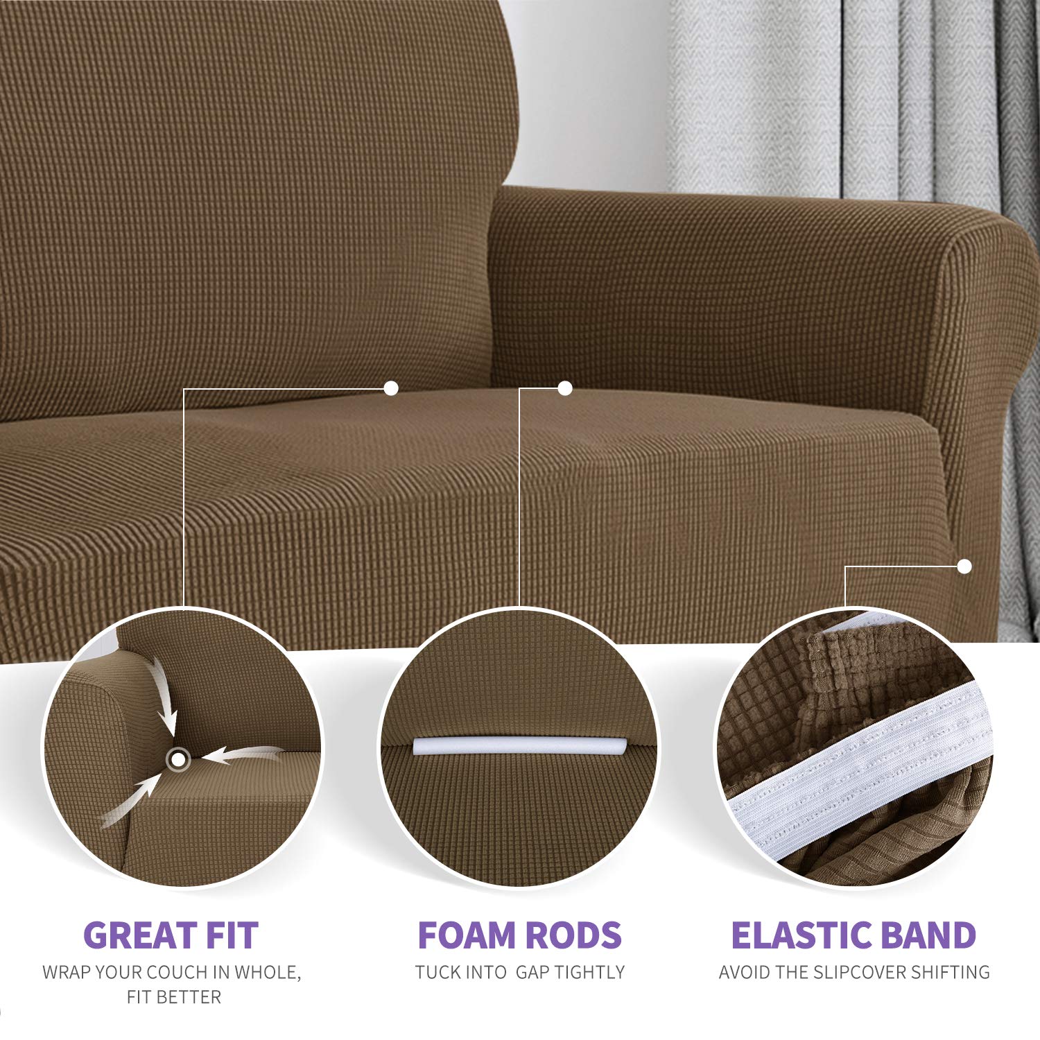 Znsayotx Super Stretch Chair Slipcover Universal Sofa Chair Covers For Living Room Dogs Pet Furniture Protector Spandex Armchair Slipcovers With Anti Slip Foam Sticks (Brown, Chair)