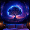 Avinyl Blacklight Tree And Space Tapestry For Bedroom, Aesthetic Cool Black Light Tree Of Life Tapestries For Girl, Fantasy Star