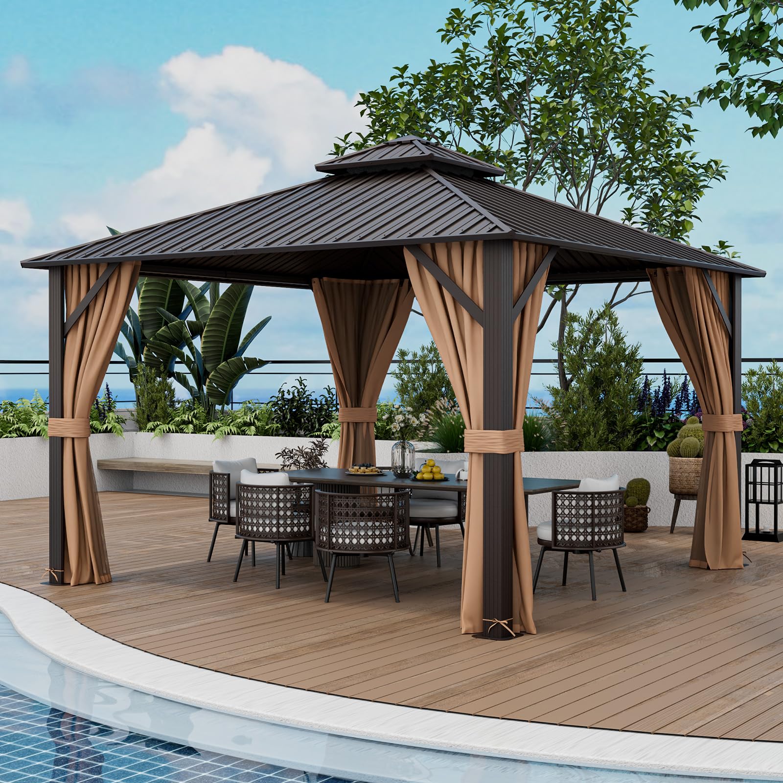 Tangkula 12X12 Ft Hardtop Gazebo, Patio Gazebo With Galvanized Steel Double Roof & Aluminum Frame, Permanent Pavilion Outdoor Ga