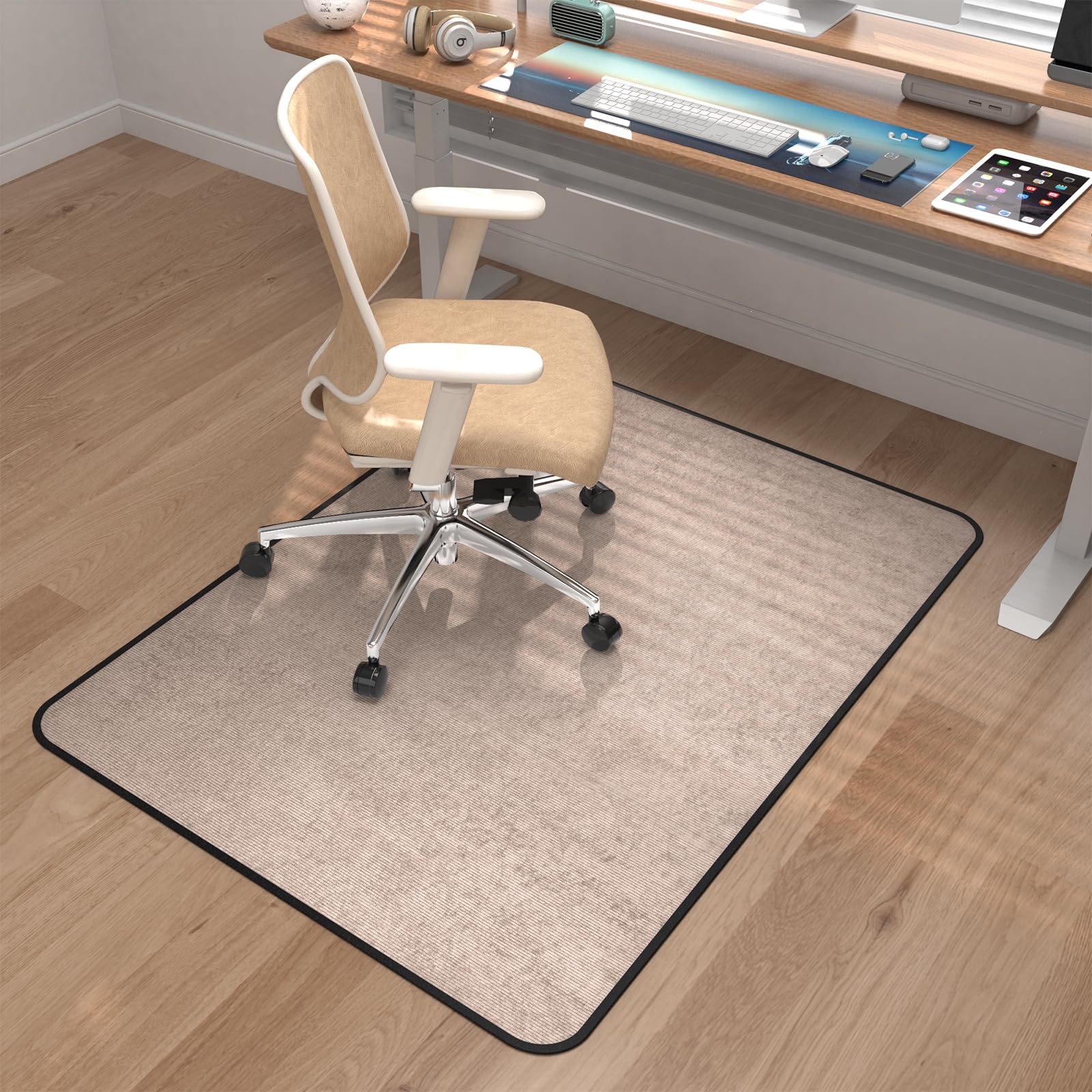 Placoot Corduroy Heavy Duty Office Chair Mat For Carpet & Hardwood Floors, Tri-Fold Floor Mat, Desk Chair Mat For Carpeted Floor