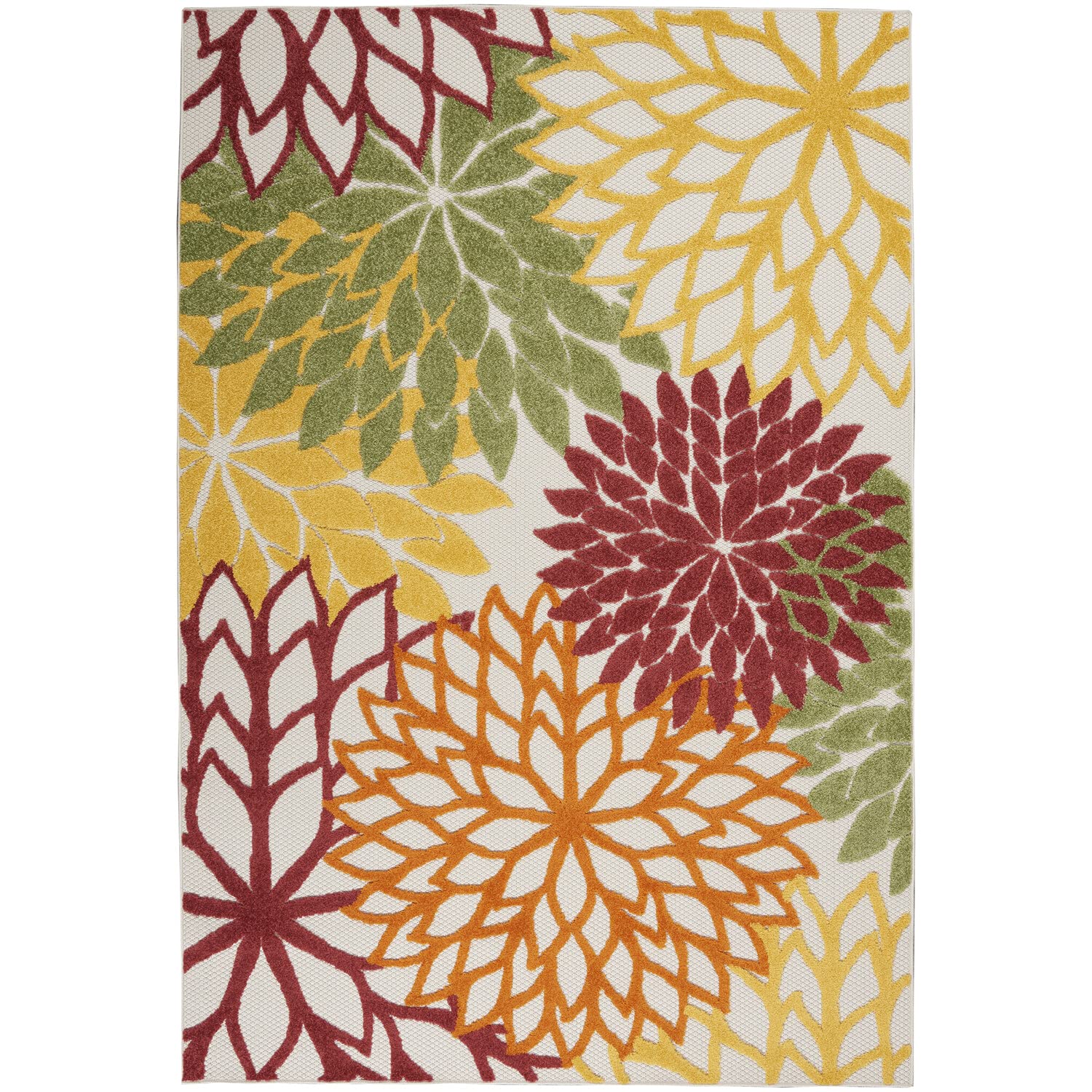 Nourison Aloha Indoor/Outdoor Red Multi Colored 5'3' X 7'5' Area Rug, Tropical, Botanical, Easy Cleaning, Non Shedding, Bed Ro