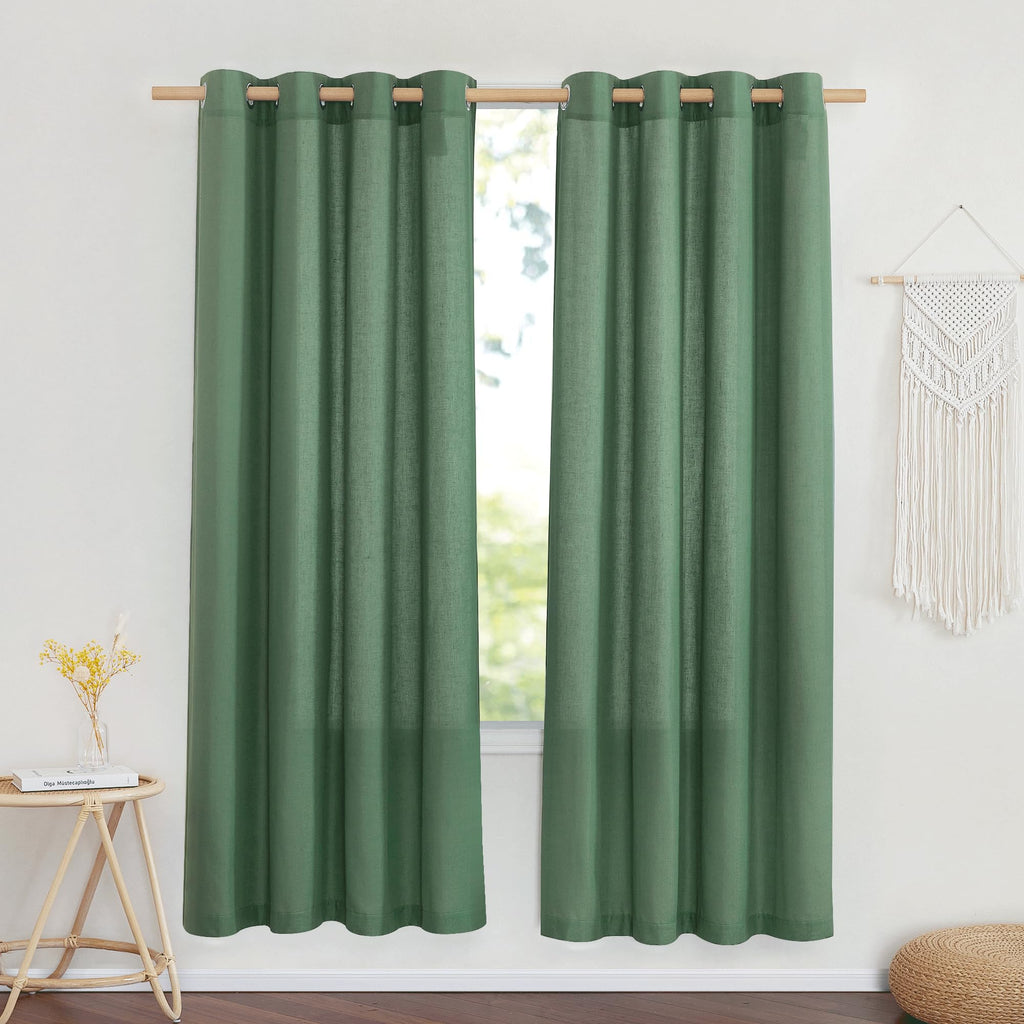 Nicetown Thick Linen Blend Flax Window Curtains, Grommet Vertical Drapes Privacy Added With Light Through Window Treatment For Bedroom/Living Room, Olive Green, W55 X L72, 2 Panels