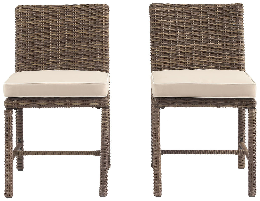 Crosley Furniture Bradenton 2-Piece Outdoor Chair Set, Wicker Dining Patio Chairs for Deck, Backyard, Weathered Brown with Sand Cushions