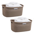 Mind Reader 40L Laundry Basket, Clothes Hamper, Wicker Design, Plastic, 23''L x 14.5''W x 11''H, Set of 2, Tan