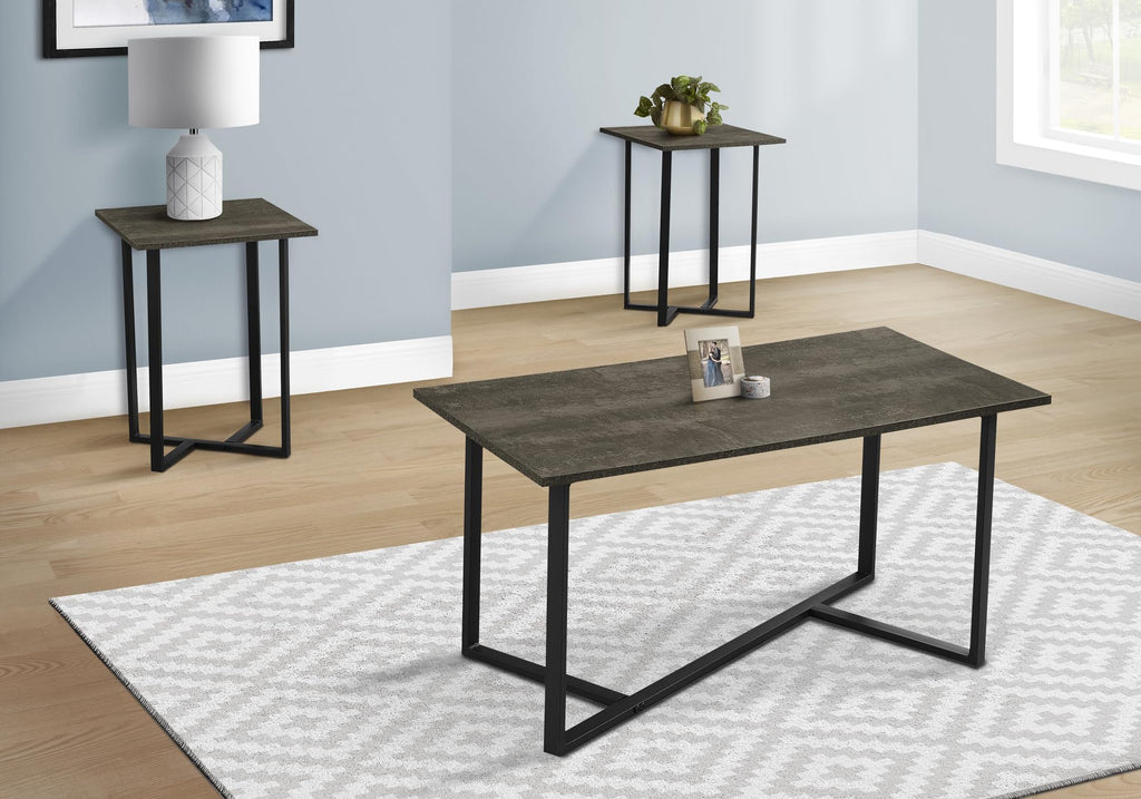 Monarch Specialties I 7975P Table Set, 3pcs Set, Coffee, End, Bronze Laminate, Black Metal, Contemporary